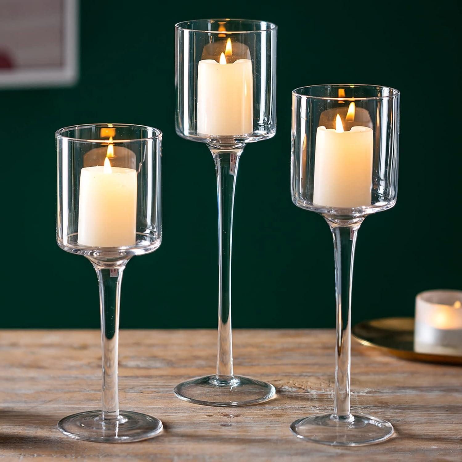 Teelichthalter 3er Set Teelichthalter Glas - Elegante Kerzenständer für Hochzeit