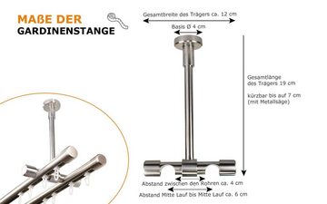 Gardinenstange Innenlauf 2-läufig Deckenmontage Farbe Edelstahl, iso-design, Ø 20 mm, 2-läufig, Fixmaß, mit Bohren, Metall