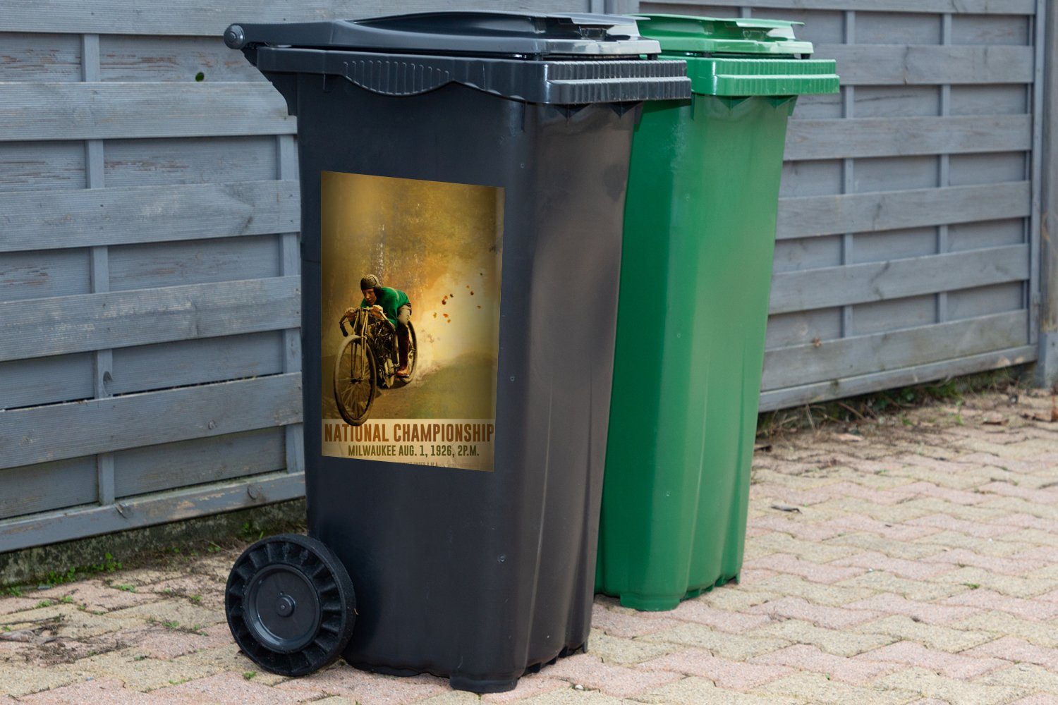 Mülltonne, Sticker, Mancave Vintage Rennen St), - Container, - Mülleimer-aufkleber, Motorrad (1 - Wandsticker Abfalbehälter MuchoWow