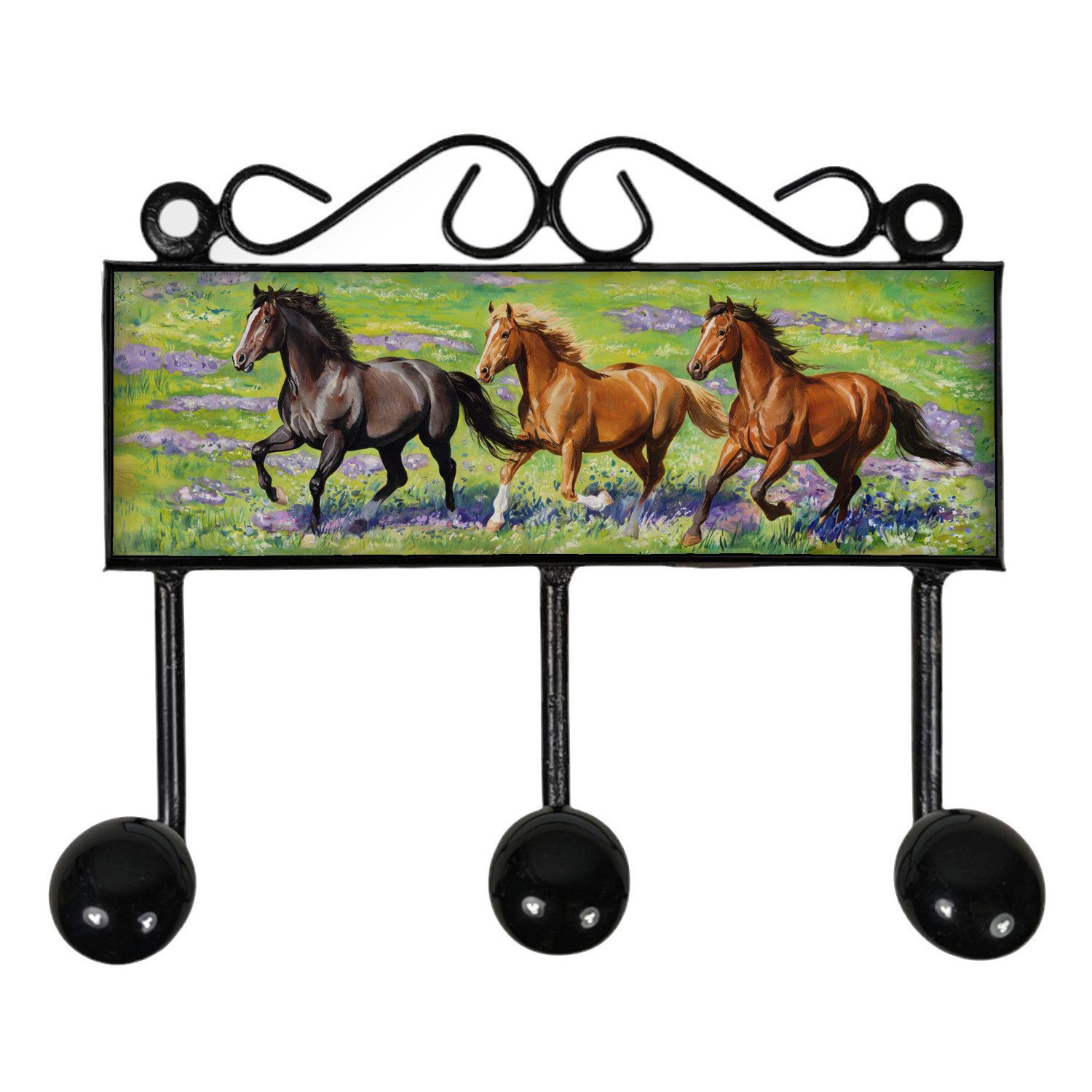 speecheese Garderobenleiste Pferde auf Blumenwiese Kleiderhaken Leiste mit 3 Haken