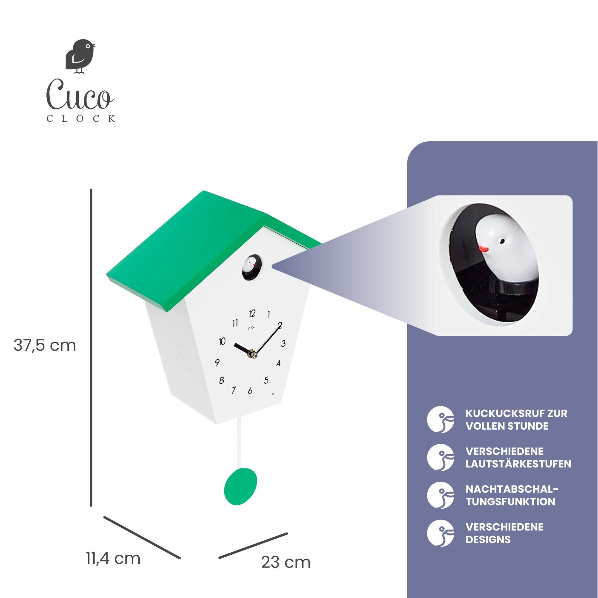 Cuco Clock Wanduhr Kuckucksuhr SCHWARZWALDHAUS, Pendeluhr Wanduhr, Moderne Schwarzwalduhr (37,5× 23 × 11,4cm mit Nachtruhefunktion, Vogelgezwitscher)