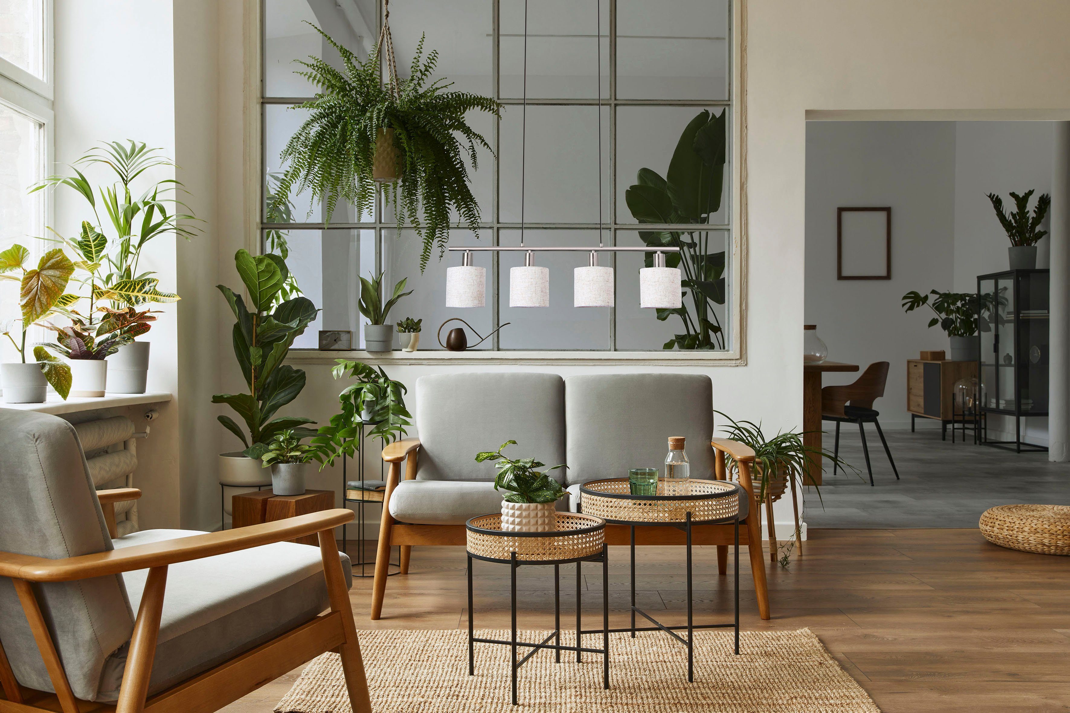 näve Pendelleuchte Maron, ohne Leuchtmittel, Hänge-, Stoffpendelleuchte, L: 71,5cm, 4xE14 max. 40W, Metall/Textil