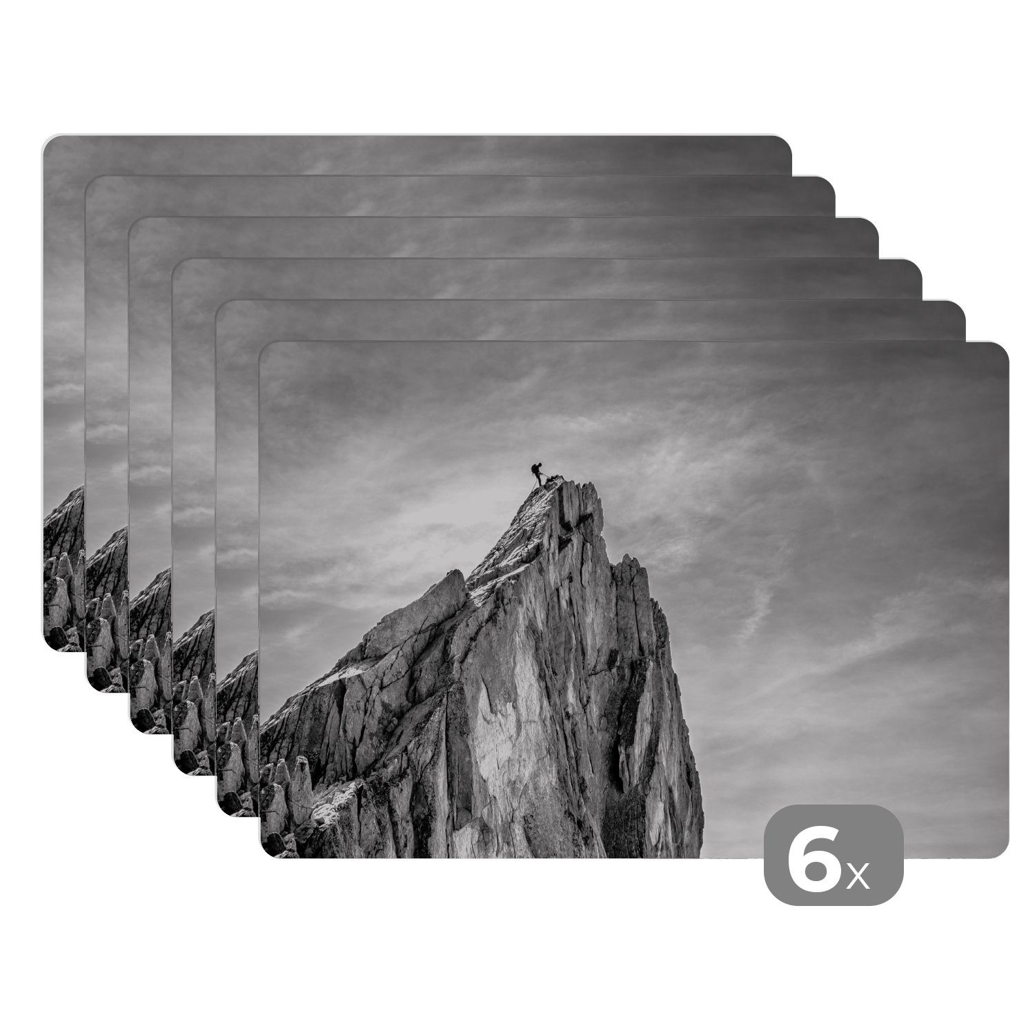 Platzset, Berg - Natur - Klettern - Schwarz und weiß, MuchoWow, (6-St), Platzset, Platzdecken, Platzmatte, Tischmatten, Schmutzabweisend