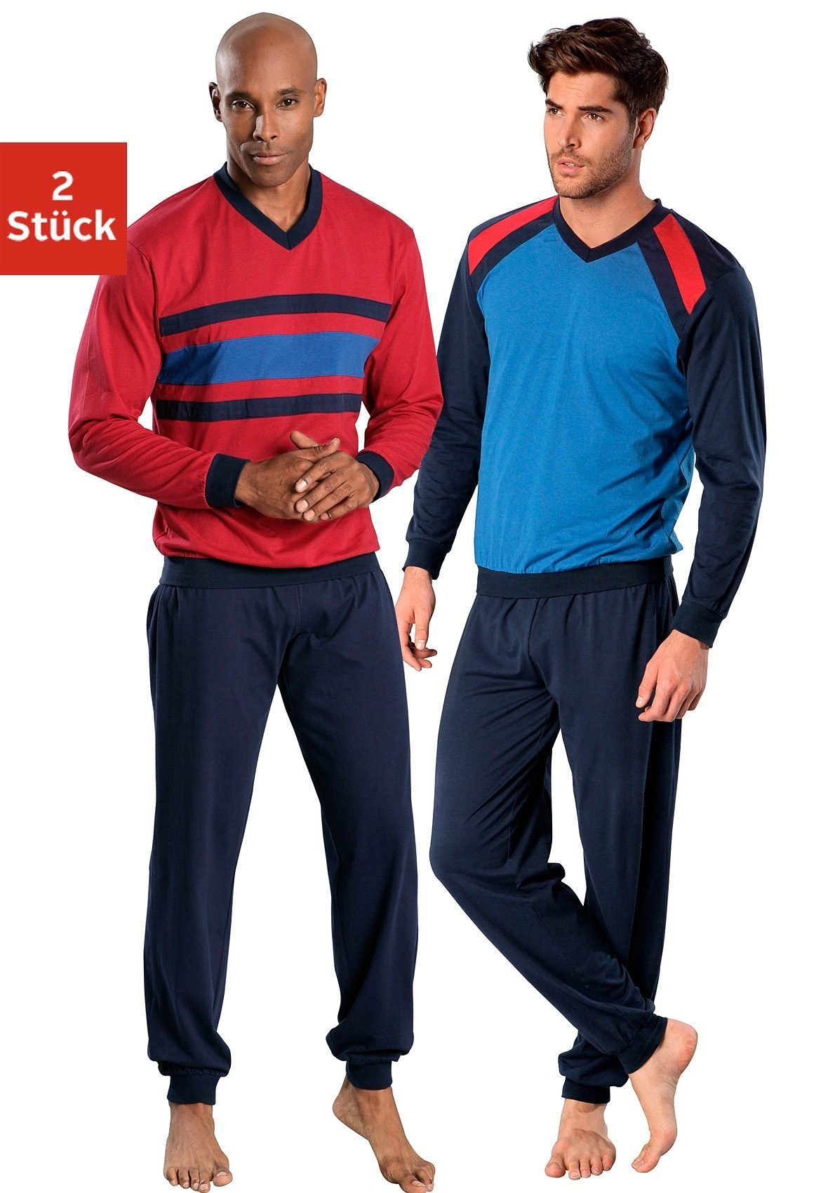 le jogger® Pyjama (Packung, 4 Stück) Saum- Bündchen Form, langer Arm-, Beinabschluss an in und tlg., 2