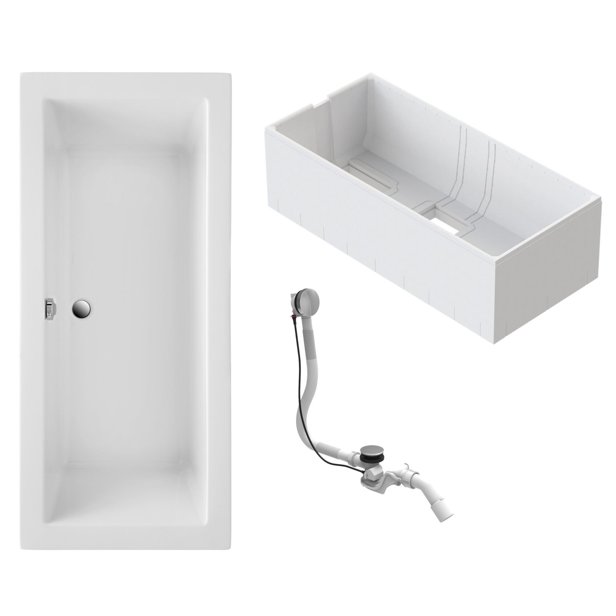 Schulte Badewanne Balos, Sanitäracryl, Weiß, (Komplett-Set), 170x75 cm, mit Wannenträger und Ablauf