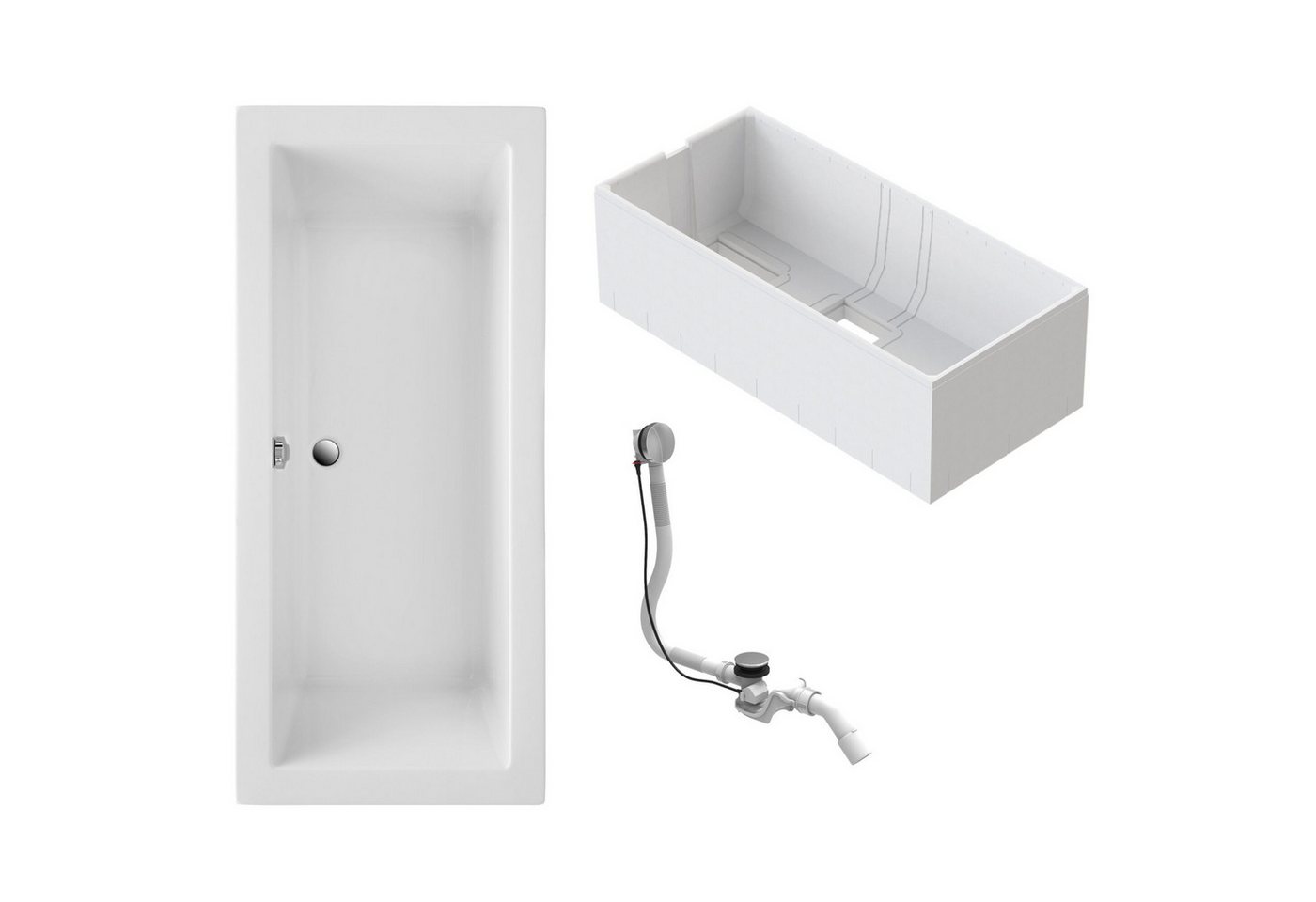 Schulte Badewanne Balos, 170x75 cm Sanitäracryl Weiß Komplett-Set mit Wannenträger und Ablauf