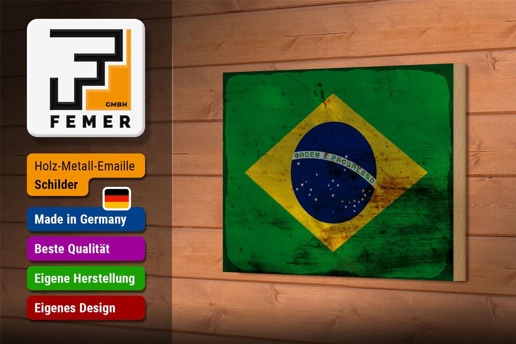 Femer GmbH Holzbild Flagge Brasilien 18x12 cm Flag of Brazil Rost, Flaggen (1 St), Glatte Holzfaserplatte (MDF), vorn beschichtet