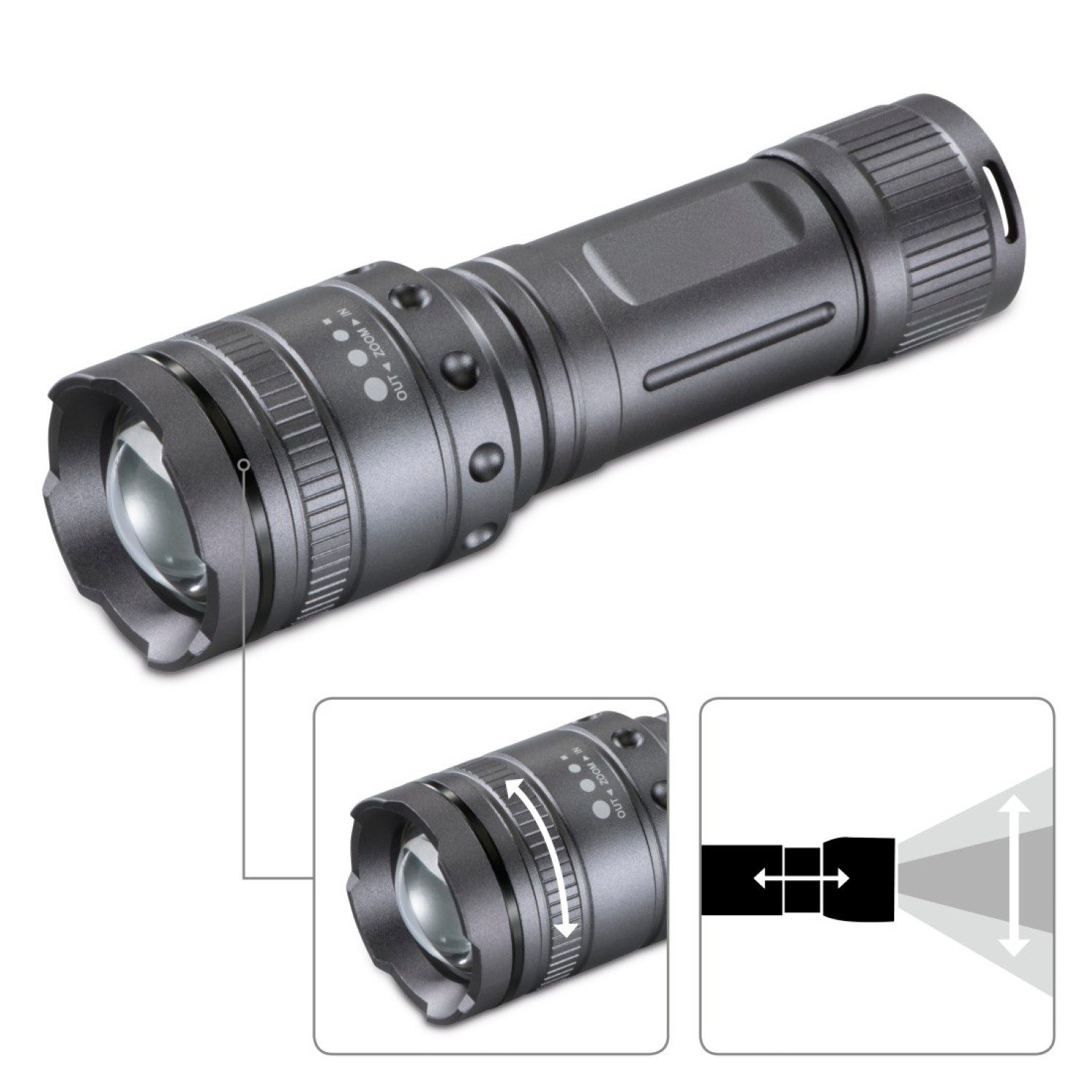 Hama LED Taschenlampe Ultra Pro LED Taschenlampe 1000 Lumen Zoom (1-St), Super Hell Fackel Taktisches Licht Wasserfest Camping Outdoor 200m