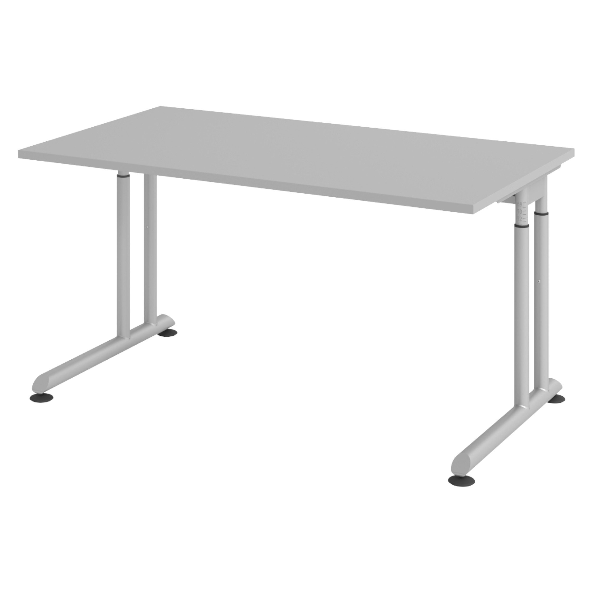 bümö Schreibtisch Serie-Z höhenverstellbar, Rechteck: 140 x 80 cm - Dekor: Grau - Gestell: Silber