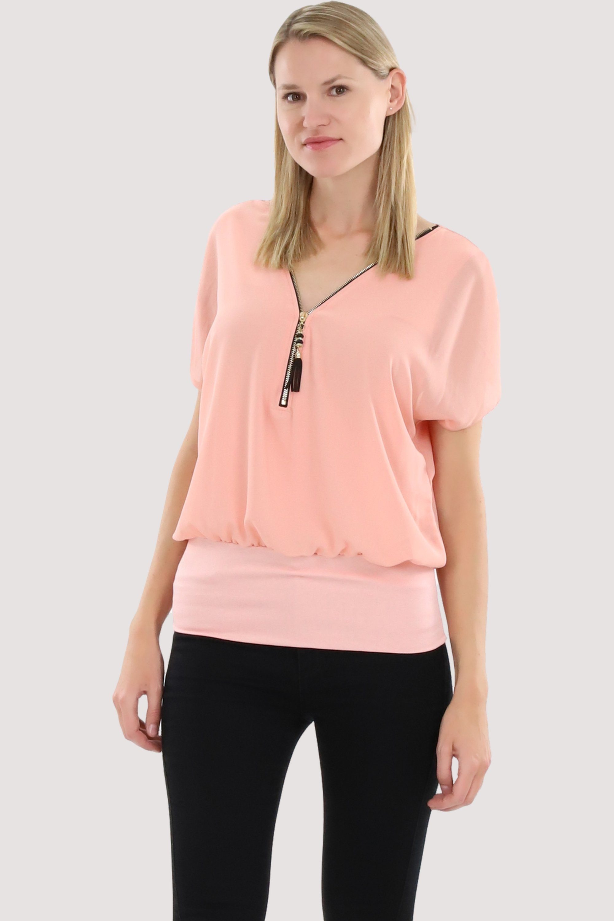 malito than 6298 Kurzarm more Chiffonbluse rosa Bluse fashion