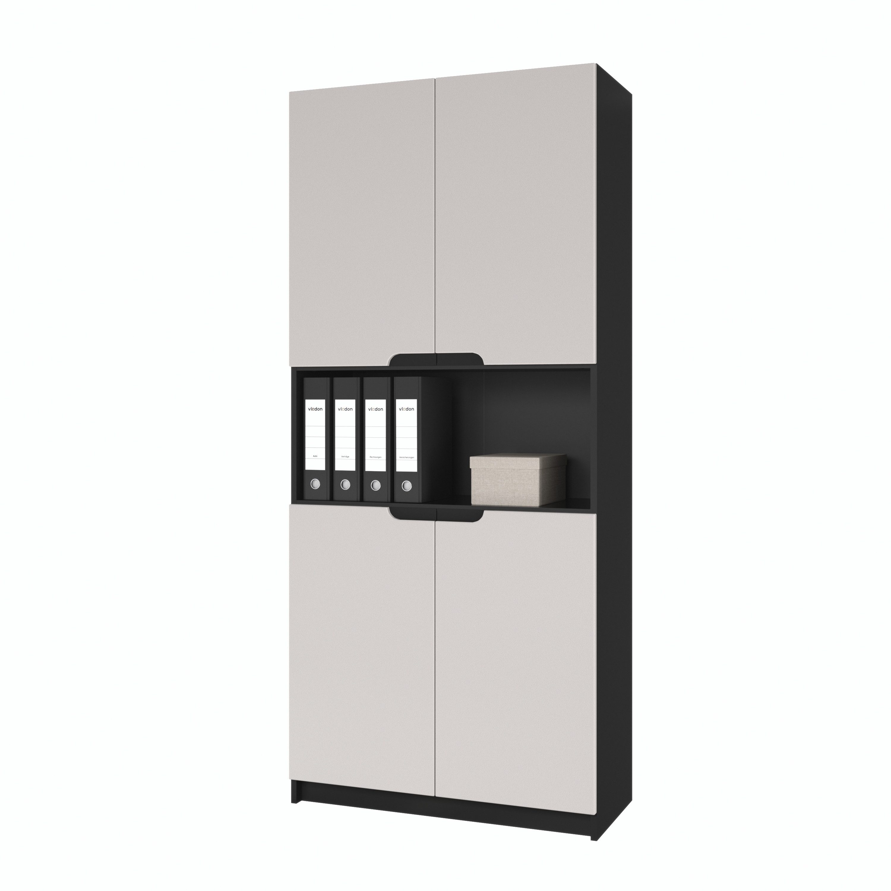 Vladon Aktenschrank Logan V2 (Aktenschrank, mit Soft-Close Funktion) Schwarz matt/Cashmere (82 x 184 x 37 cm)