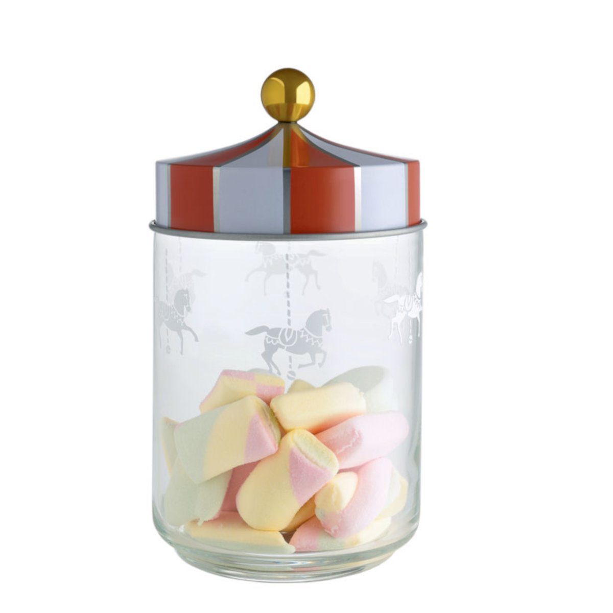 Alessi Frischhaltedose Aufbewahrungsglas CIRCUS 1 l, Glas, Weissblech, Silikon-Dichtung (lebensmittelecht)