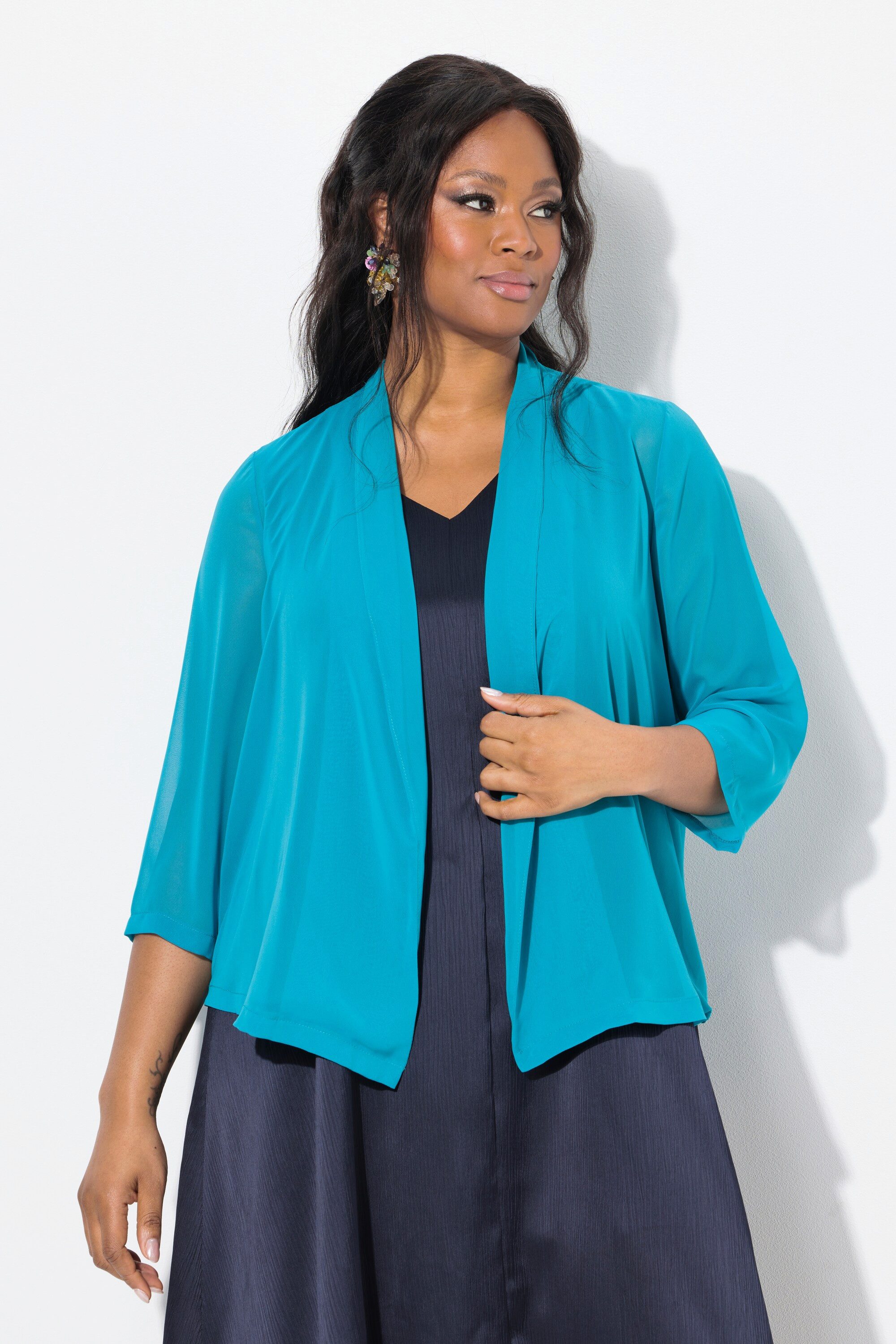 Ulla Popken Kurzjacke Chiffonjacke Oversized Schalkragen günstig online kaufen