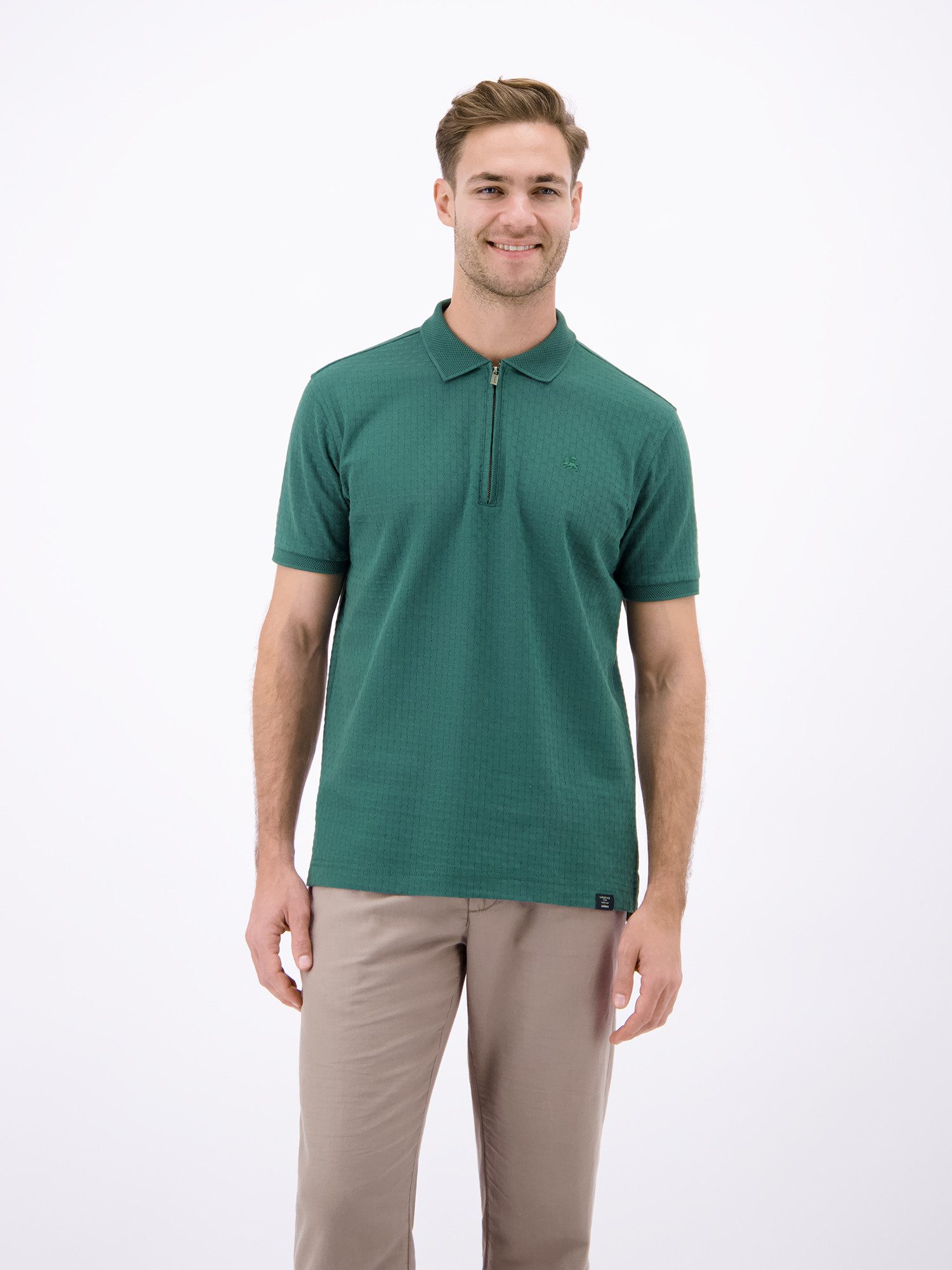 LERROS Poloshirt Poloshirt mit Reißverschlusskragen in Strukturqualität