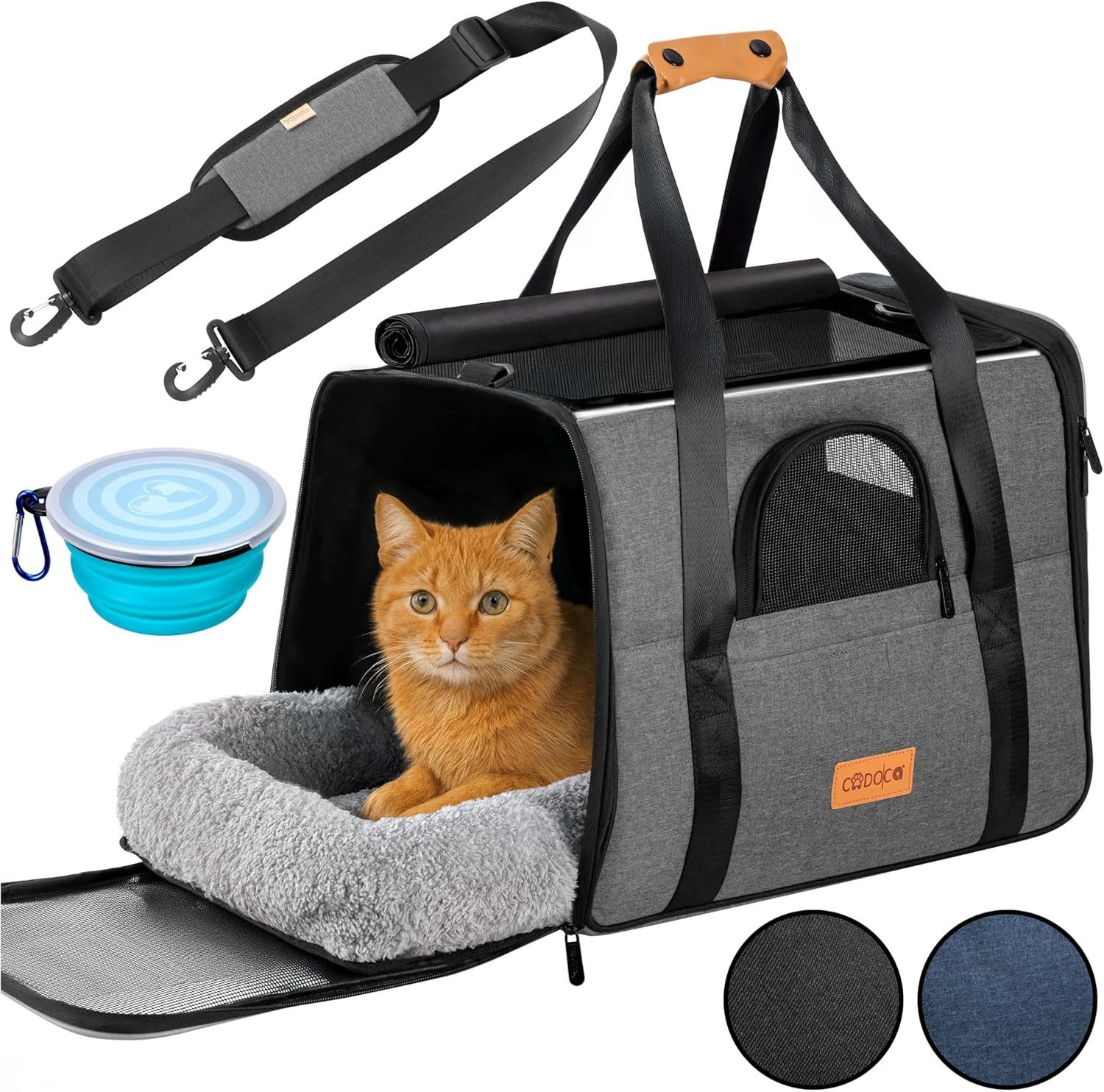 Cadoca Tiertransportbox, Tiertransporttasche faltbar Box Transporttasche Hund Katze grau