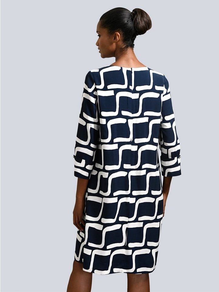 Alba Moda Kleid mit grafischem Dessin allover in blau