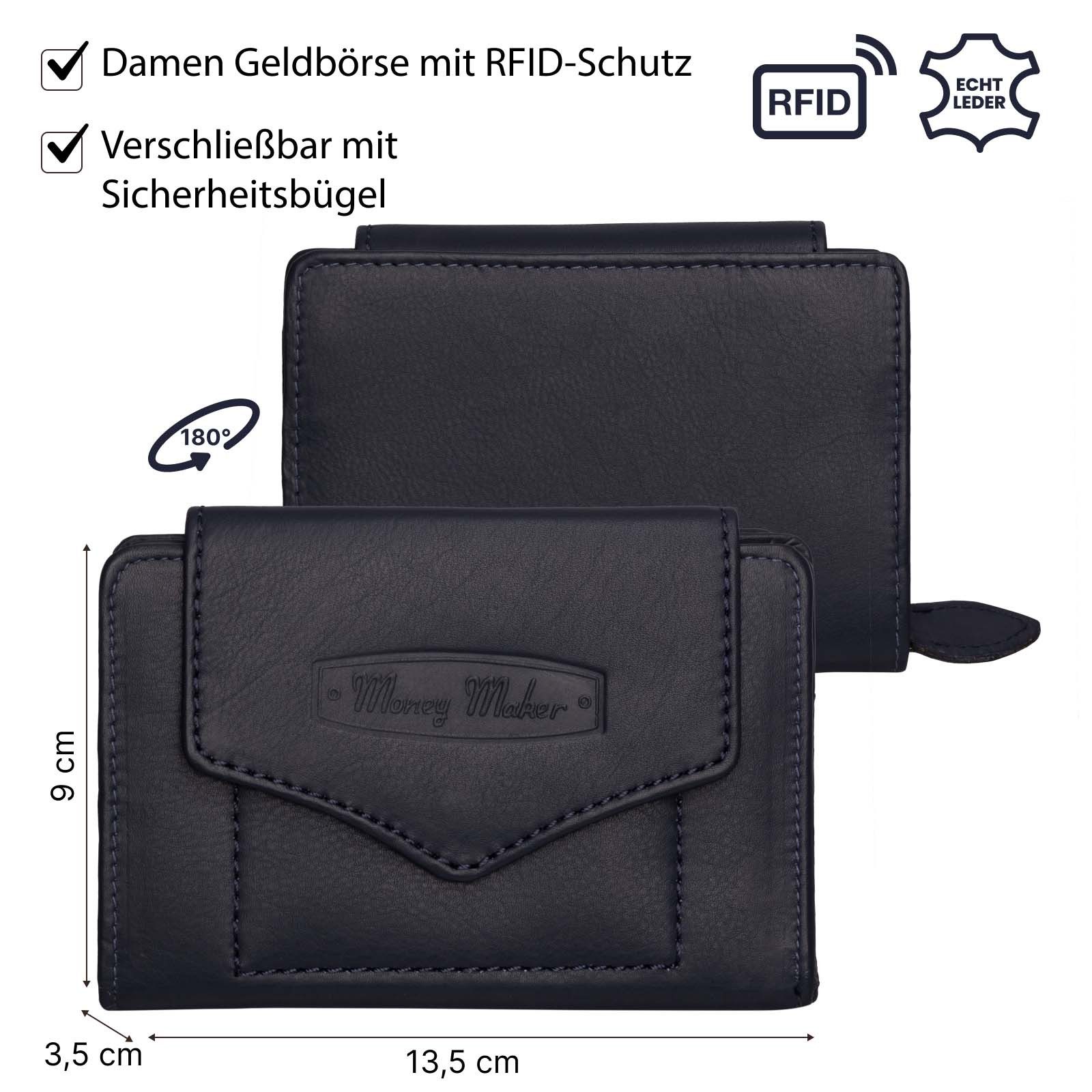 Money Maker Geldbörse RFID Damen Geldbörse Portemonnaie Geldbeutel Damenbörse Leder, Damen Geldbörse klappbar mit Drückknopf Portemonnaie Geldbeutel