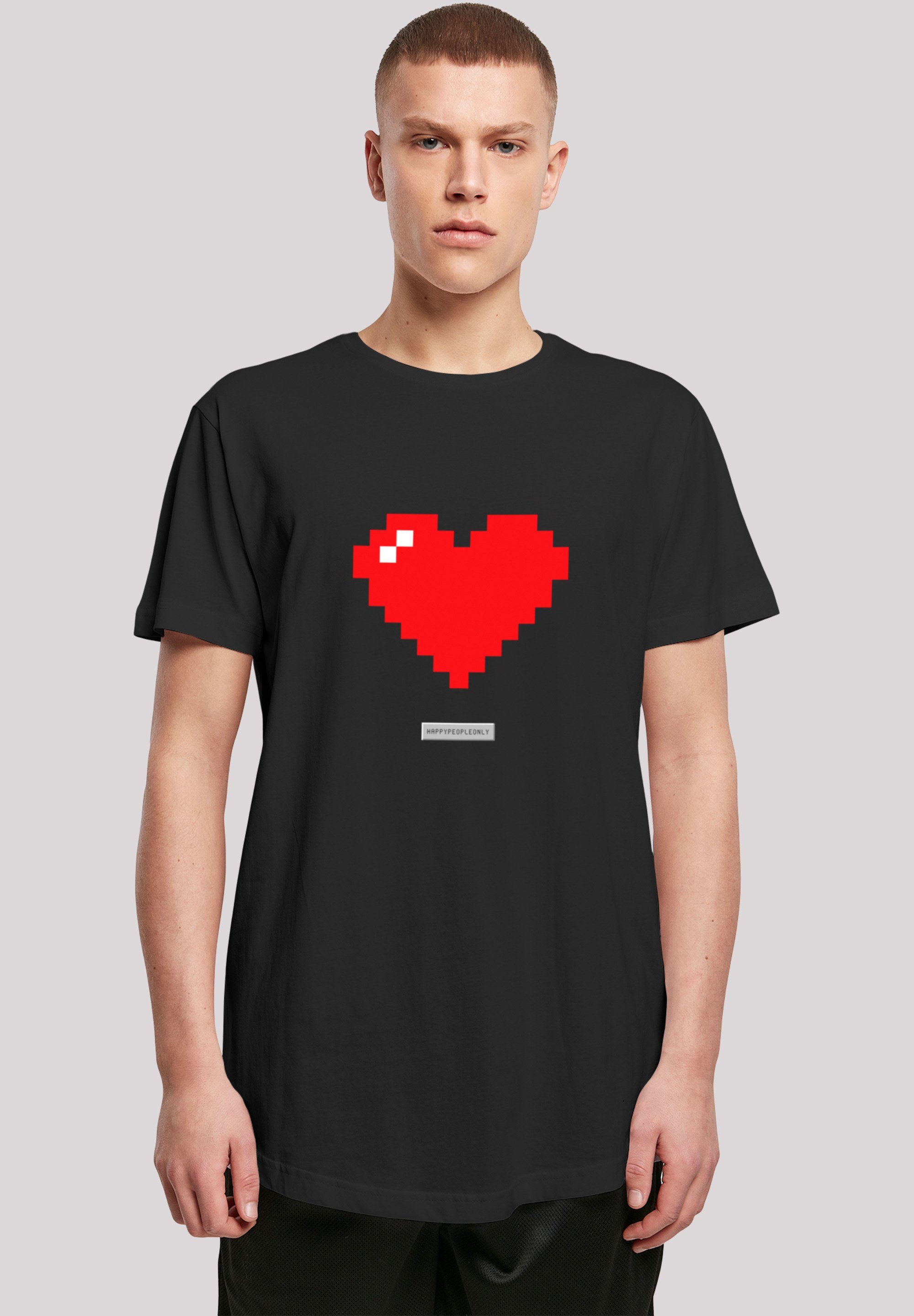 Herz M T-Shirt groß trägt Model und F4NT4STIC Das ist Größe 180 Happy Pixel Vibes cm Print, People Good