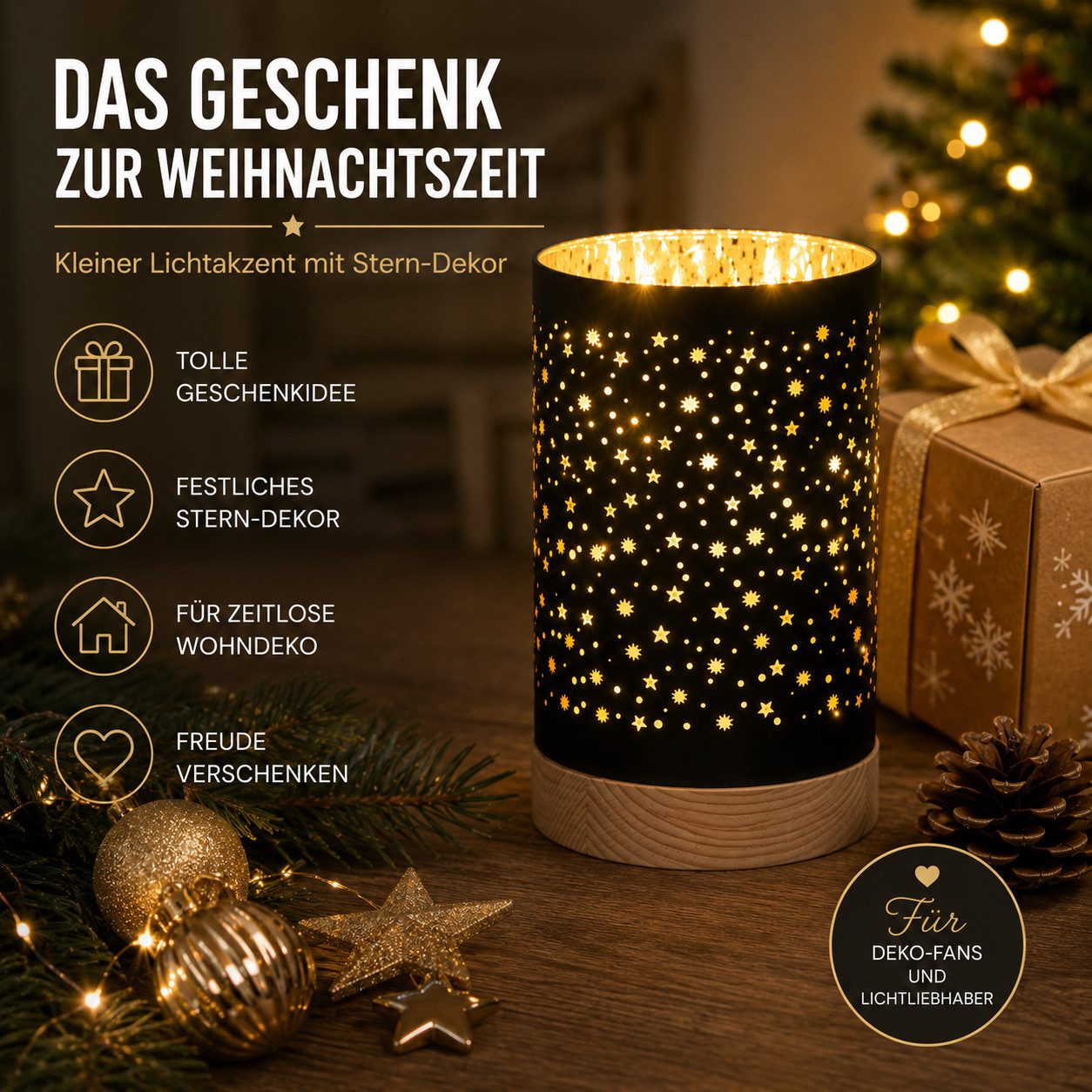 formano LED Dekolicht LED Deko Licht Schwarz 15 cm Glas mit Timerr 6h/18h Weihnachten, LED fest integriert – Bild 5 von 5