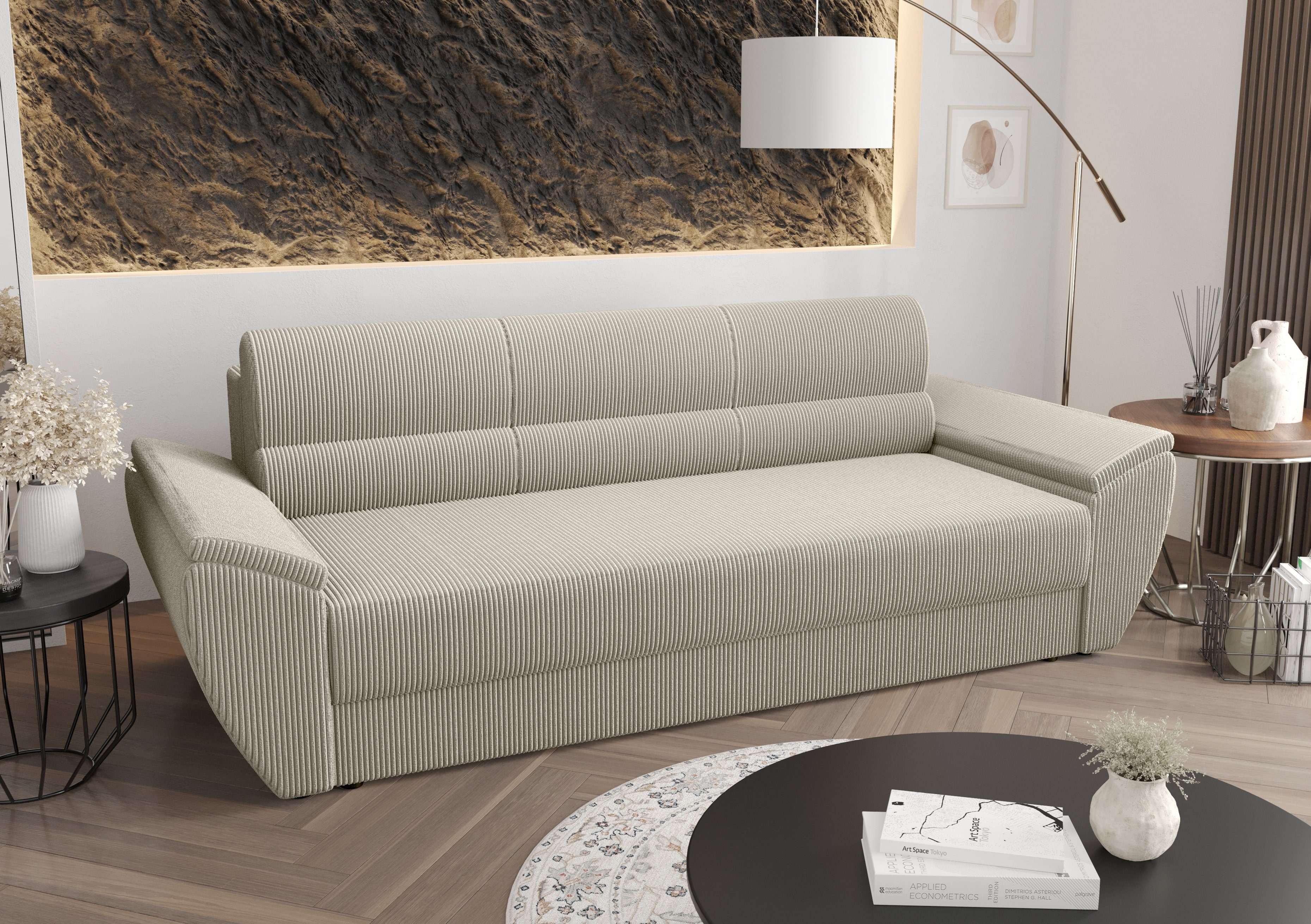 BIS Schlaffunktion Bettkasten mit Weiß pressiode und Schlafsofa, Sofa REBI COUCH 240cm