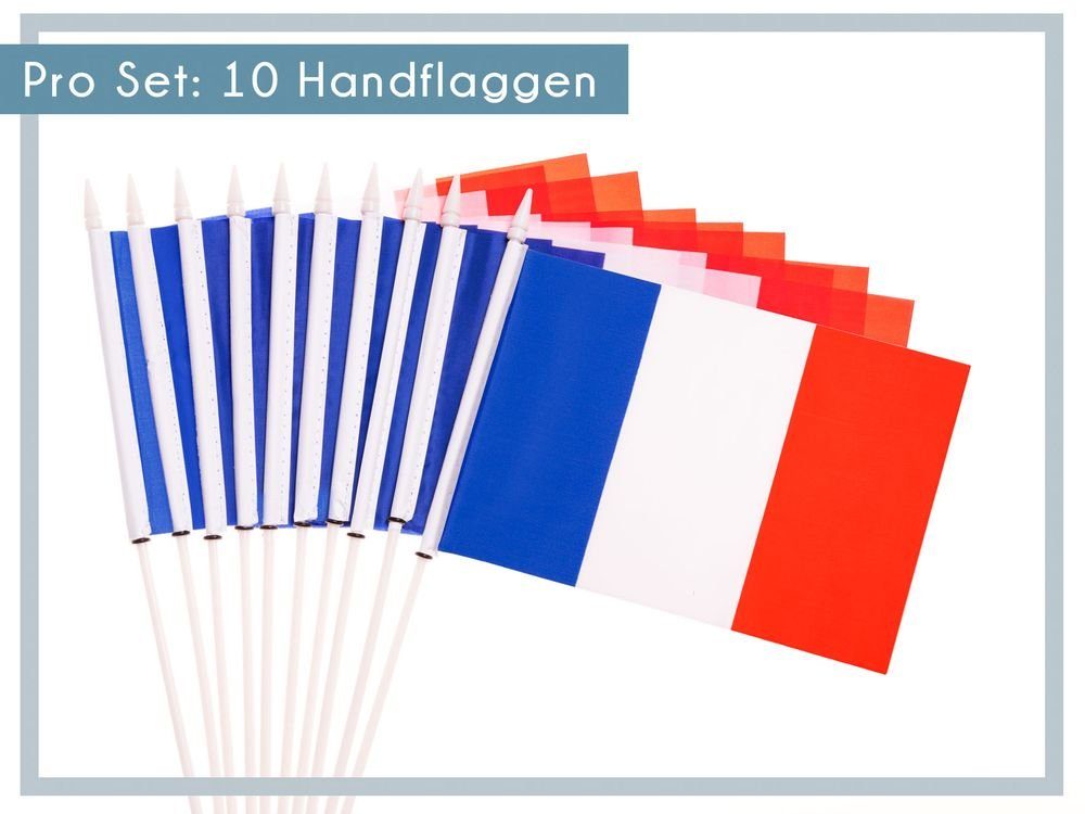 PHENO FLAGS Flagge Handfahne zur mit (10er Fähnchen Handflagge Flaggen Frankreich Set Deko), Stockfahne Stab