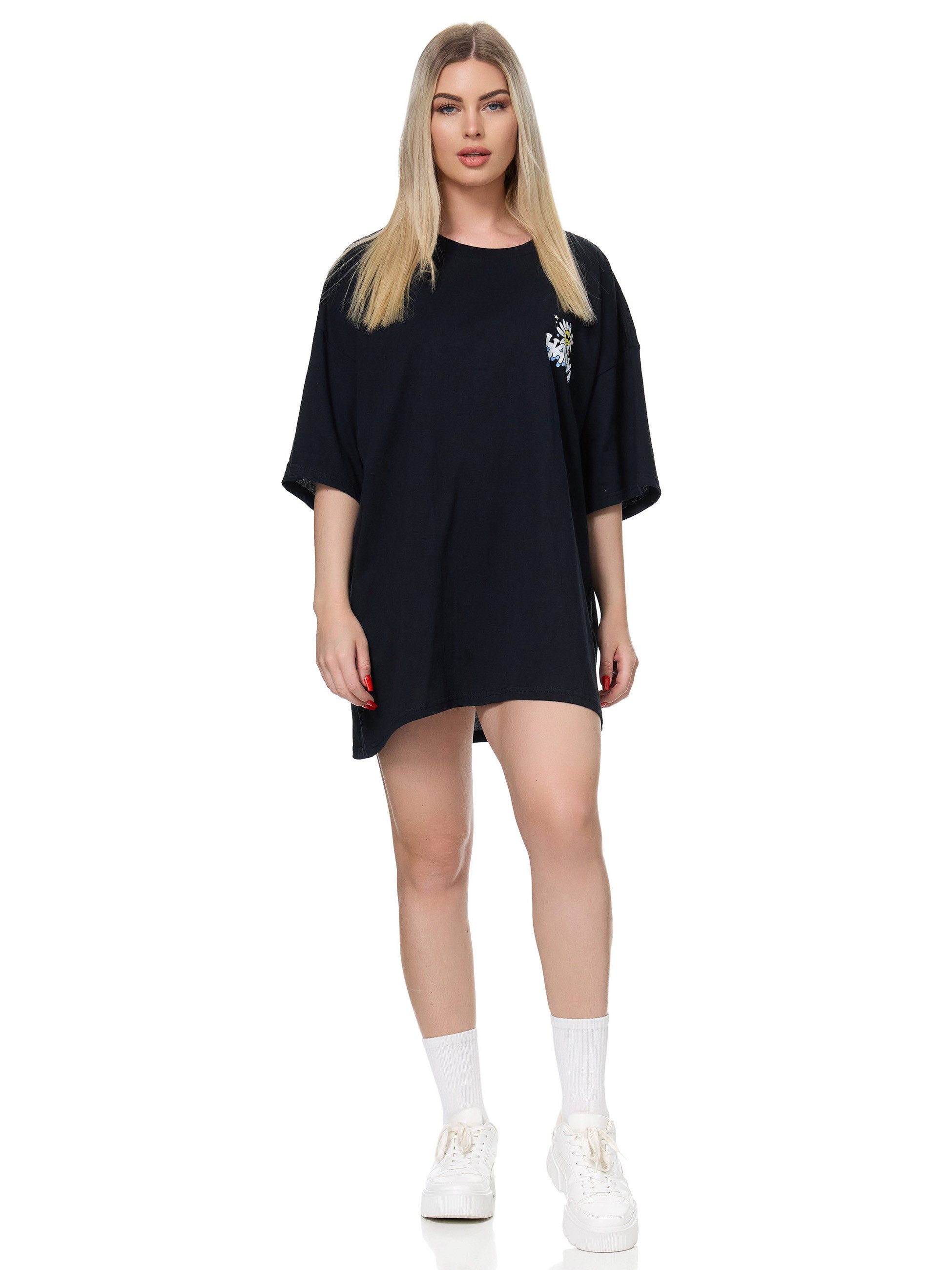 Worldclassca T-Shirt Worldclassca Oversized Print HAPPY T-Shirt lang Sommer Oberteil