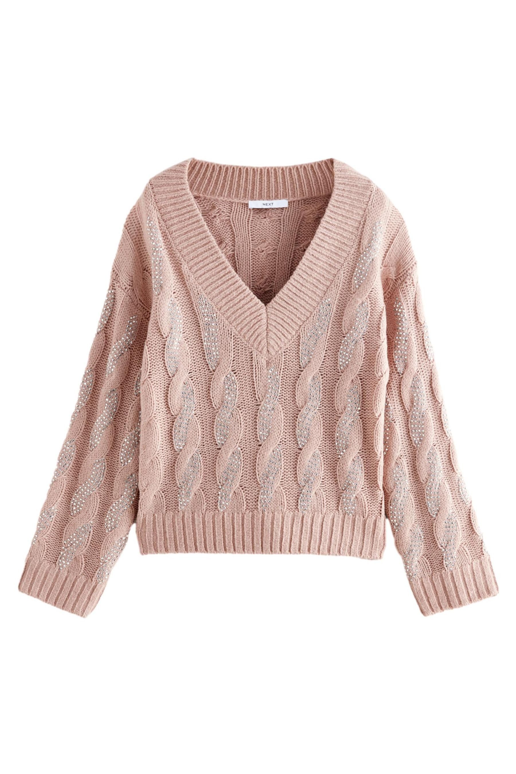 V-Ausschnitt-Pullover Funkelnder Strickpullover mit Zopfmuster