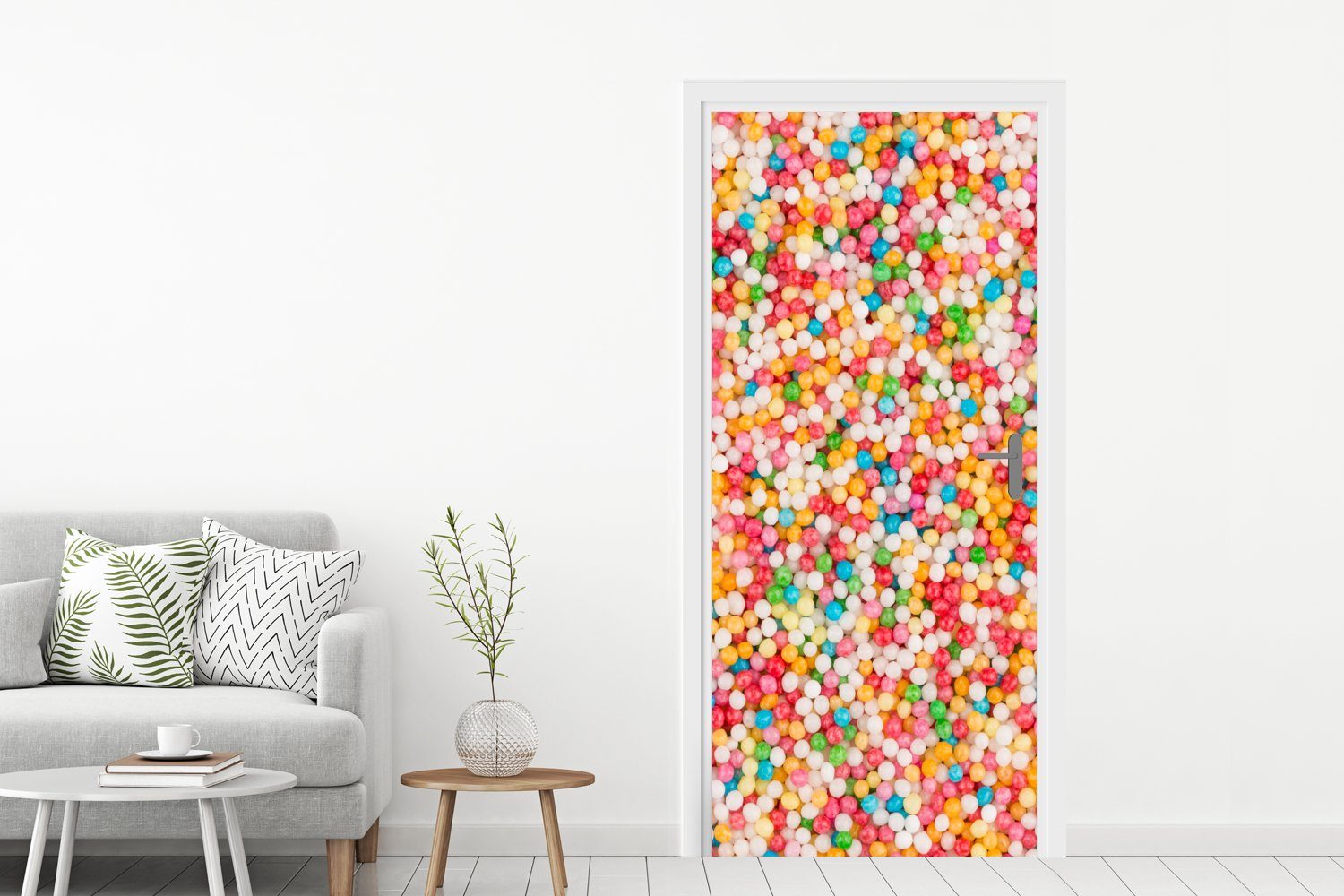 MuchoWow Türtapete Zuckerkugeln in bedruckt, Regenbogenfarben, für Tür, Fototapete (1 Türaufkleber, 75x205 Matt, St), cm