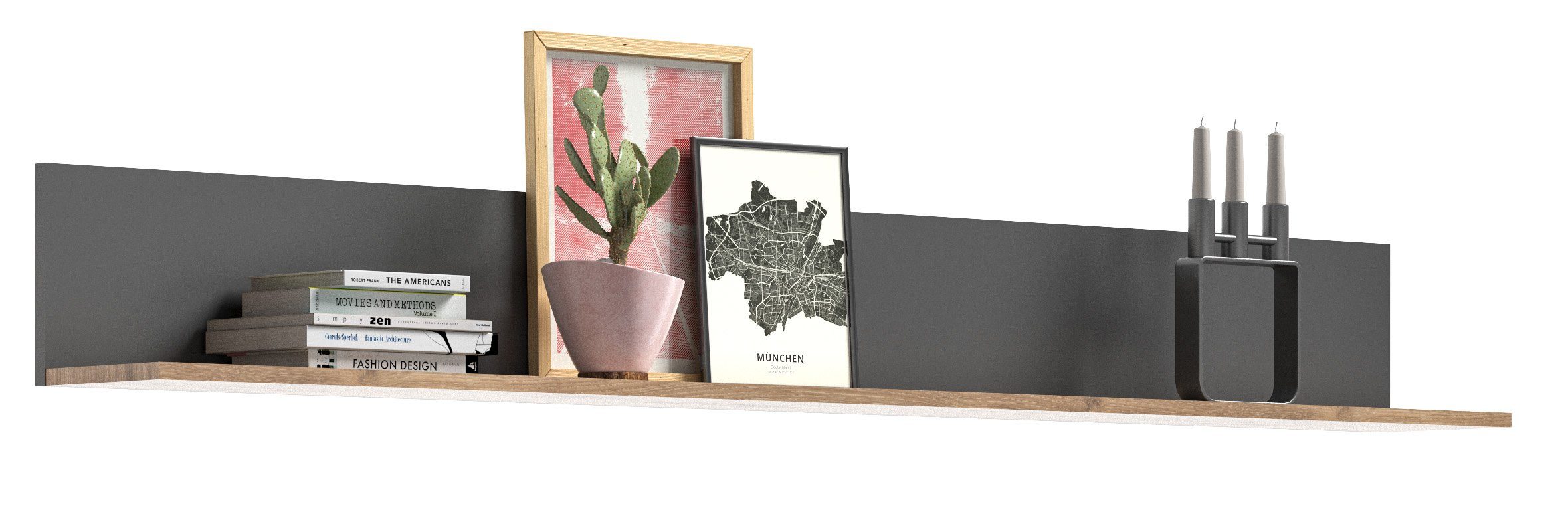 möbelando Wandboard Wandboard >Mason< in oak/basalt - (BxHxT) nox grau 180x21x20cm