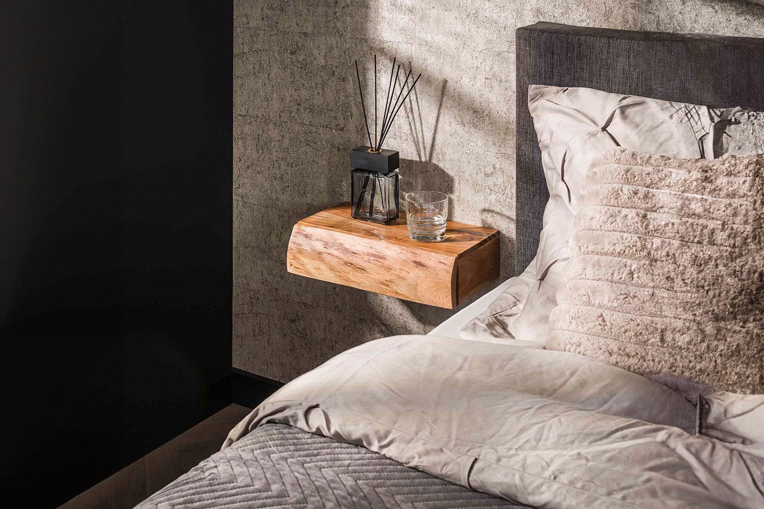 KAWOLA Nachttisch SESA (Set, 2-St), hängend Akazie massiv natur 1 Schublade