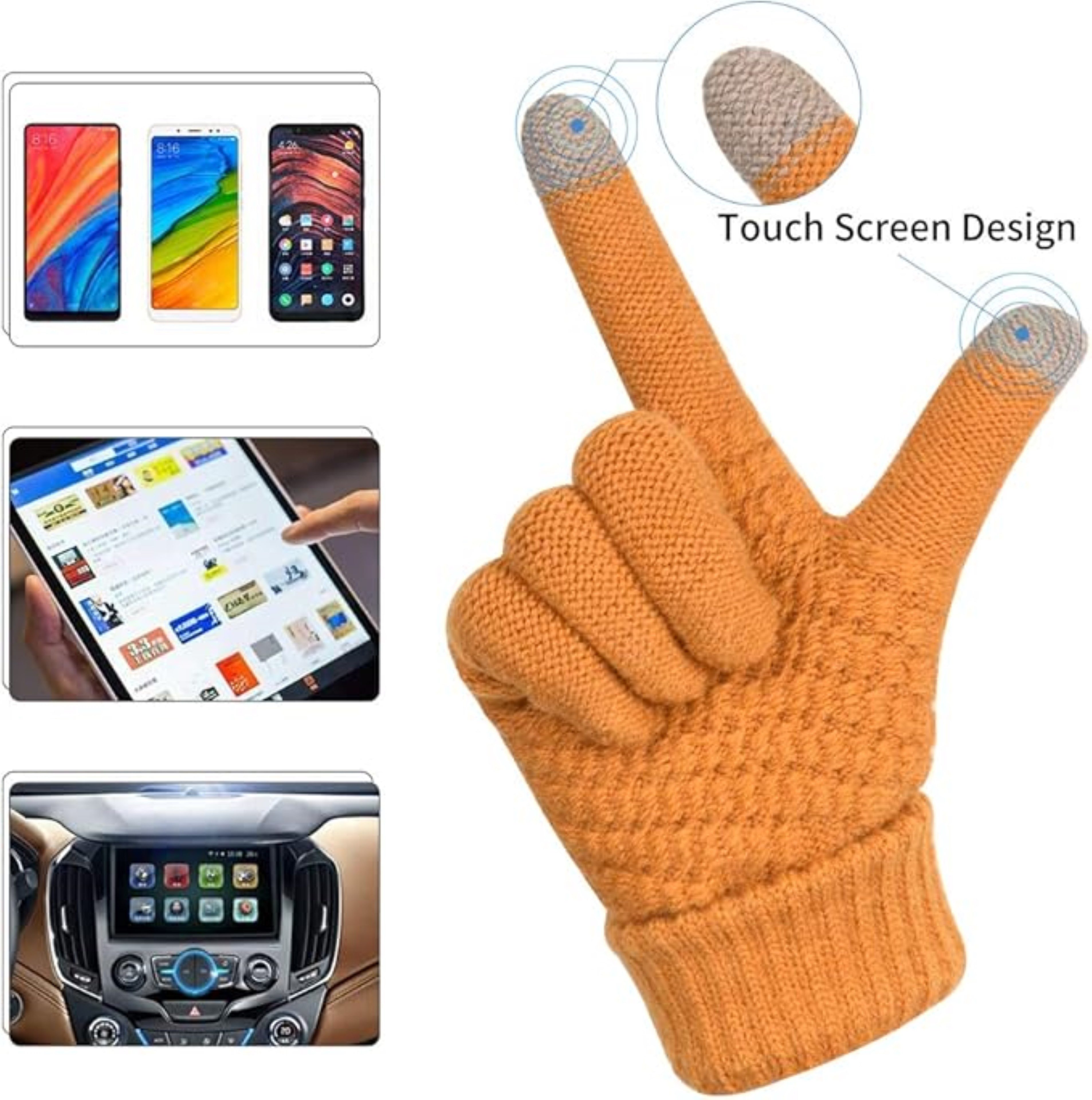 LA CUTE Strickhandschuhe Winterhandschuhe Strick warm Touchscreen Outdoor-Einsatz Orange (Winterhandschuh-Set mit Touch-Funktion & Isolierung, 1 Paar Damenhandschuhe – ideal für kalte Wintertage) Touchscreen-fähig & winddicht – ideal für Outdoor im Winter