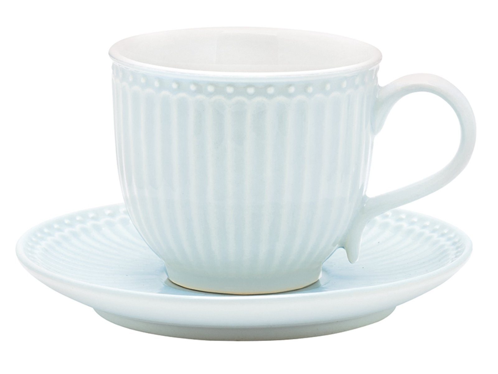 Greengate Tasse Alice Tasse mit Untertasse pale blue 8,5 cm, Steinzeug