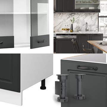 Livinity® Küchenzeile R-Line, Anthrazit Landhaus/Weiß, 300 cm, AP Anthrazit