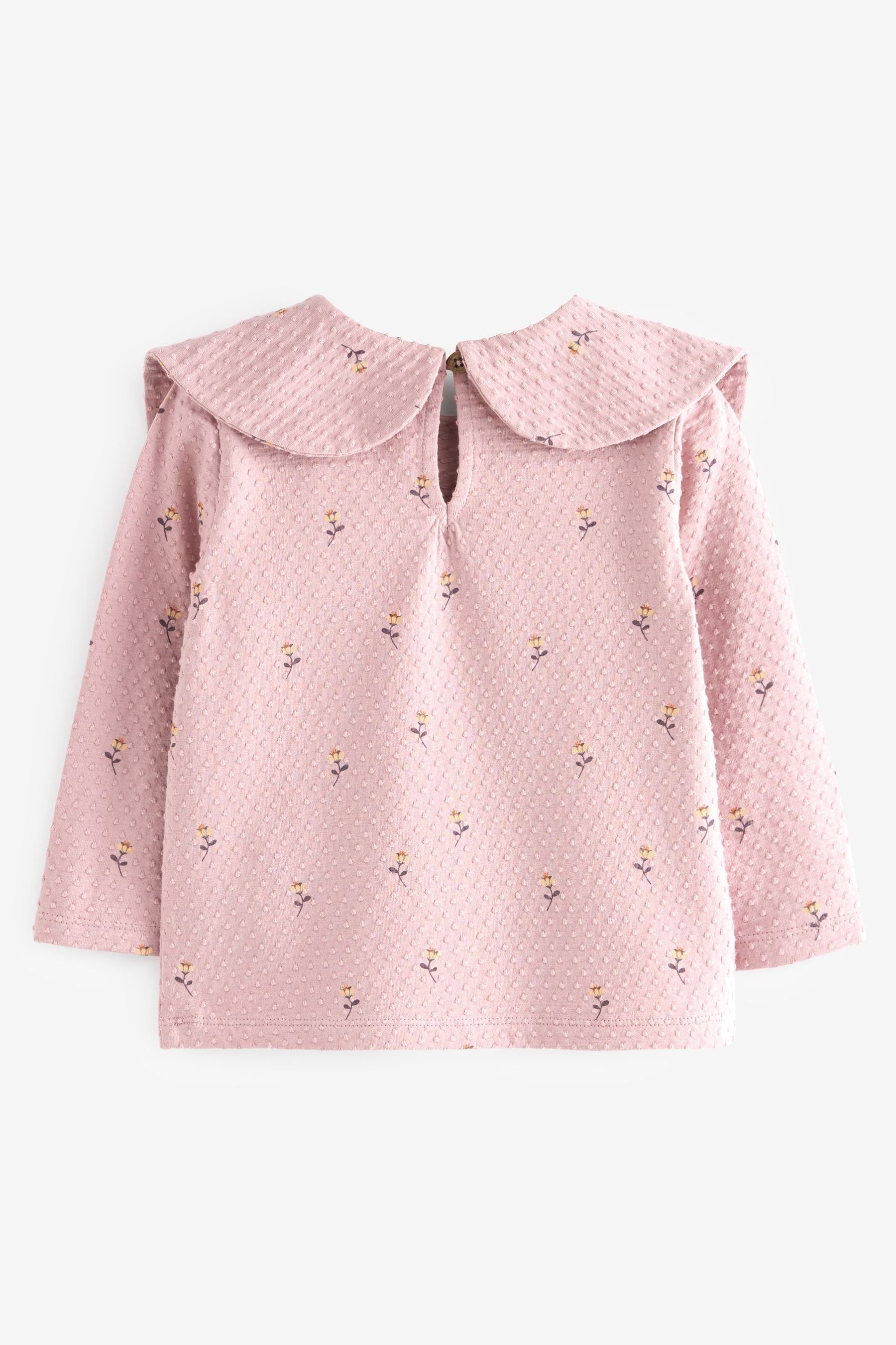 mit Next (1-tlg) Pink Flower Schleifenkragen Langarm-Shirt Langarmshirt