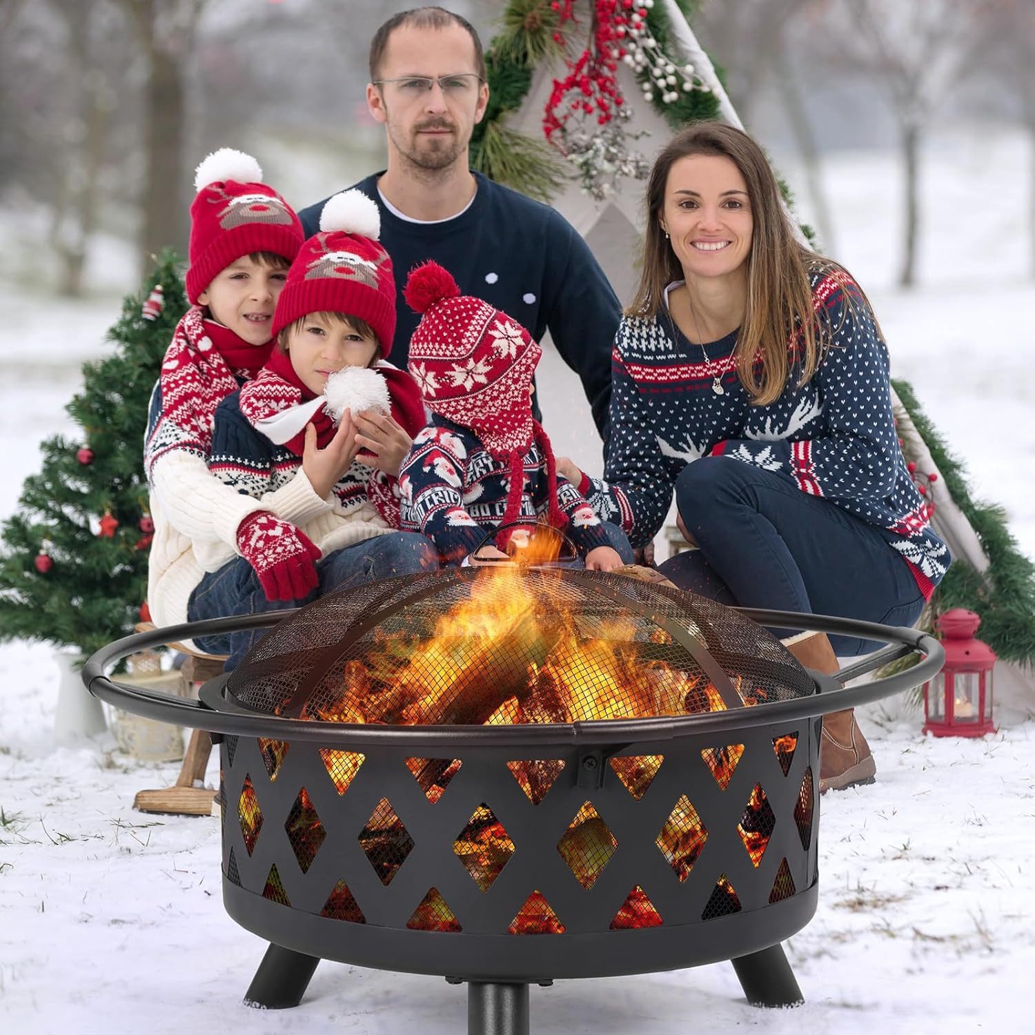 TLGREEN Feuerschale mit Drehbarem Grillrost, Ø 76 cm Feuerkorb mit Schürhak günstig online kaufen