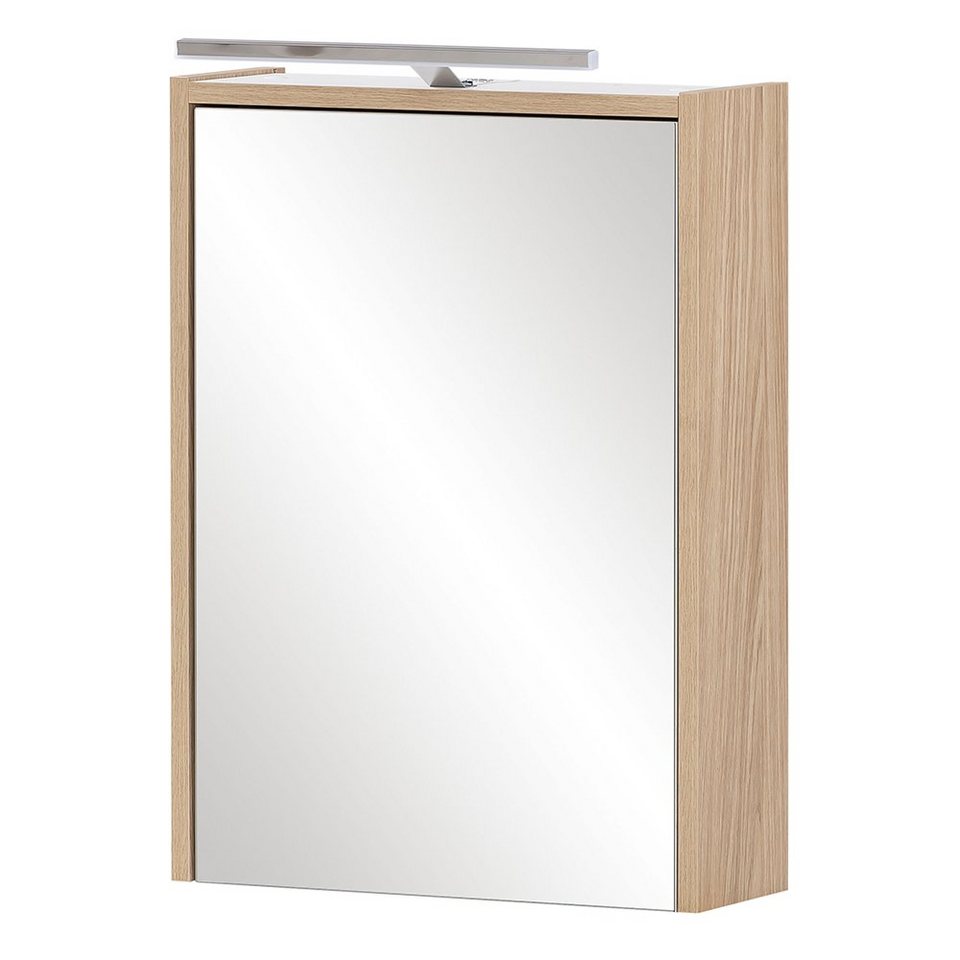 Lomadox Spiegelschrank ESPOO-80 Eiche hell, 1 Tür, Beleuchtung, 43,5 cm  breit