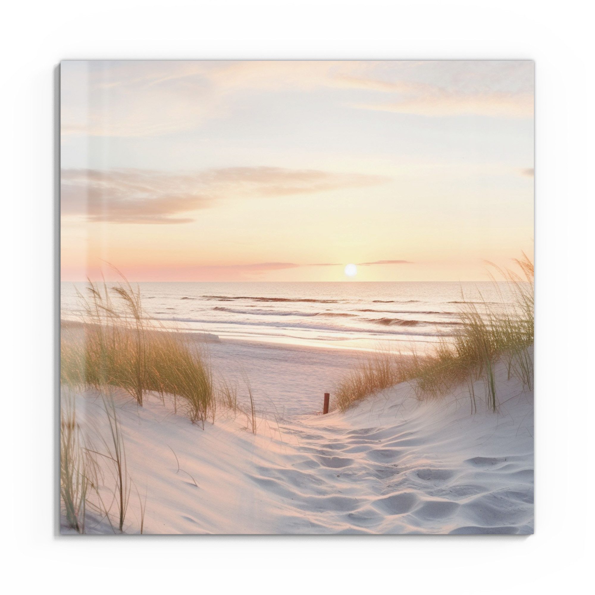 DEQORI Glasbild 'Abendruhe am Strand', 'Abendruhe am Strand', Glas Wandbild Bild schwebend modern
