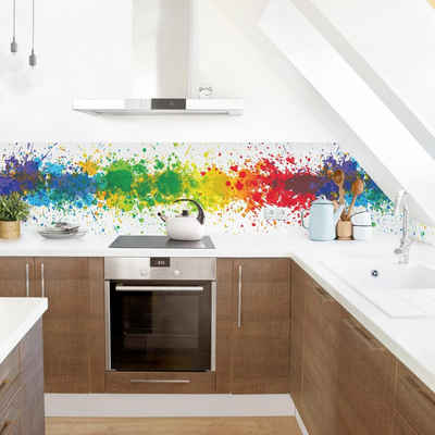 Bilderdepot24 Küchenrückwand bunt dekor Abstrakt Muster Rainbow Splatter Wandverkleidung Küche, (1-tlg., Nischenrückwand - für Fliesenspiegel ohne Bohren - matt), Spritzschutz Rückwand Küche Herd - Folie selbstklebend versch. Größen