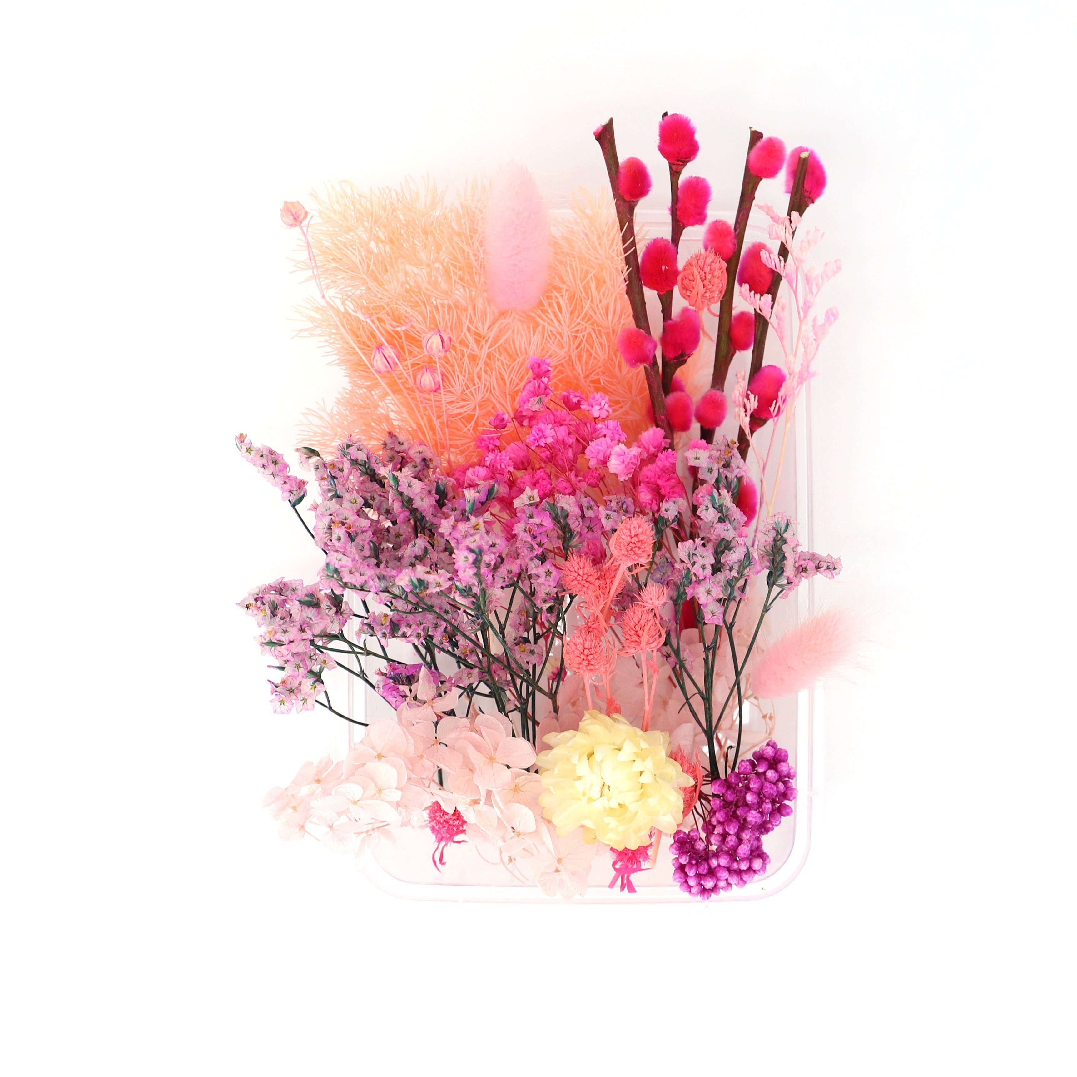 Trockenblume Farblich sortierte Box mit getrockneten Blumen - Pink, Kunstharz.Art