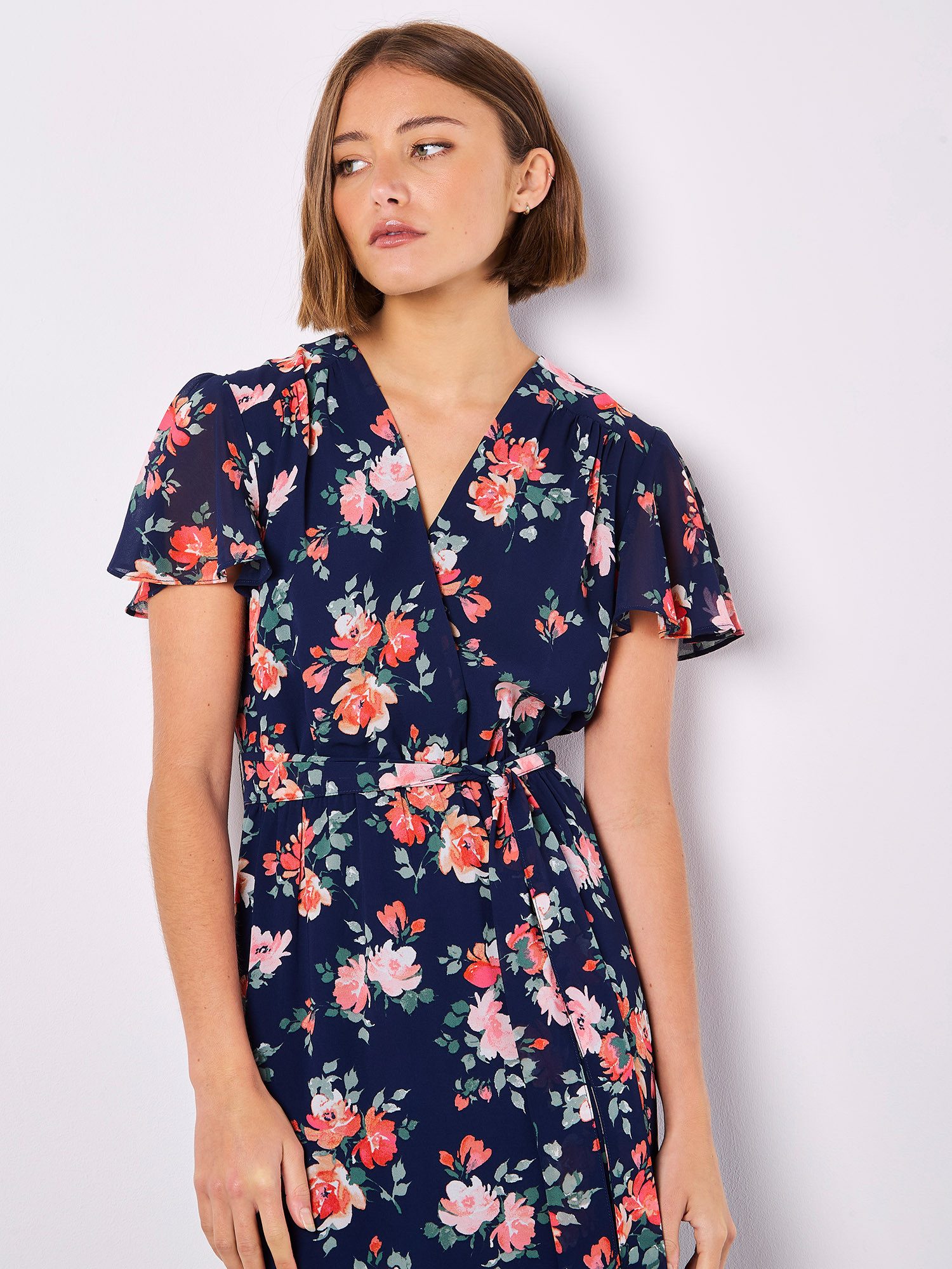 Apricot Druckkleid Midikleid in Wickeloptik (2-tlg) mit Blumenmuster