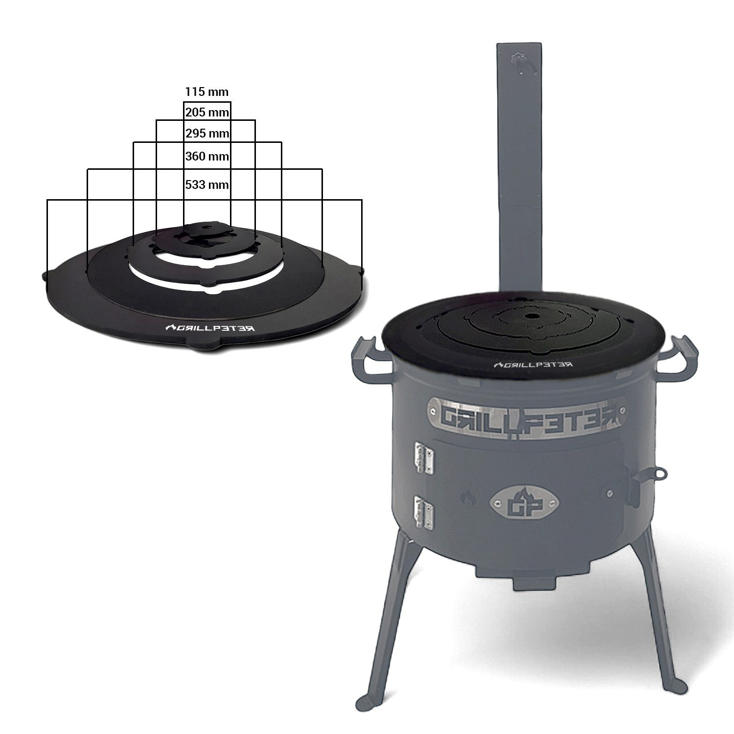 Grillpeter Grillplatte Adapterplatte für Utschak Ø50cm Kochplatte aus Stahl 4mm