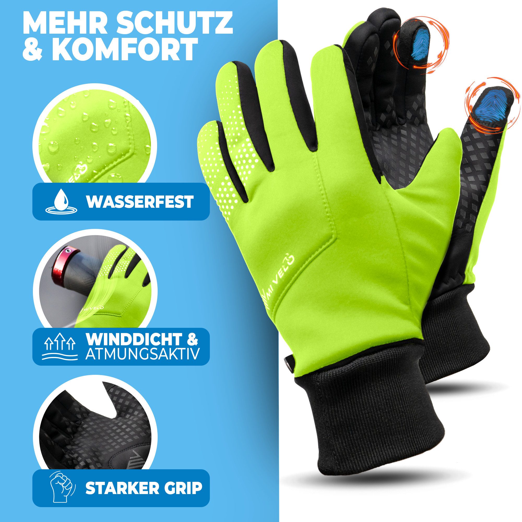 MIVELO Fahrradhandschuhe warme Winterhandschuhe wasserabweisend winddicht mit Touchscreen Funktion