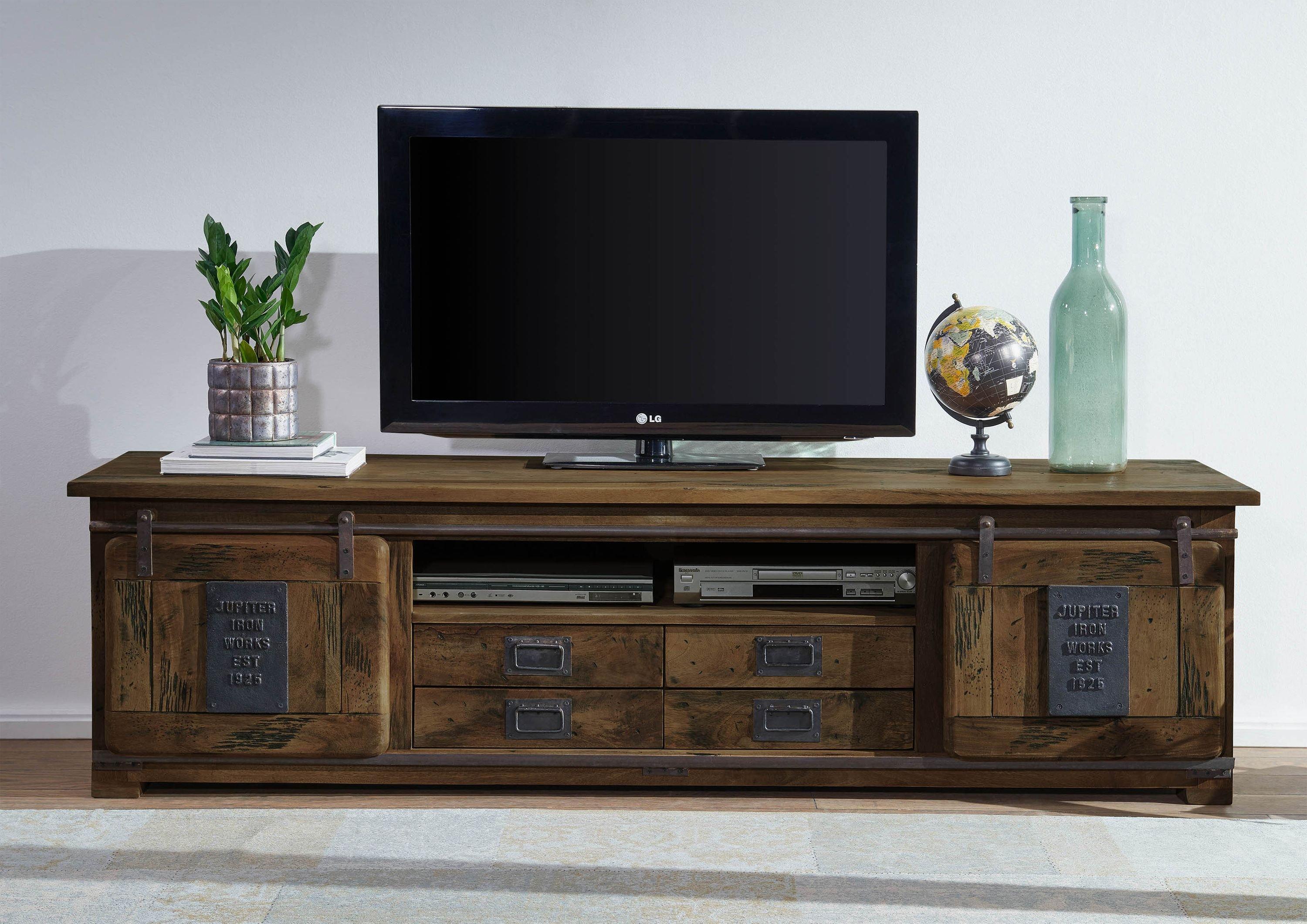 Massivmoebel24 TV-Board RAILWAY (Massivholz), Mango 180x55x50 braun lackiert RAILWAY #446