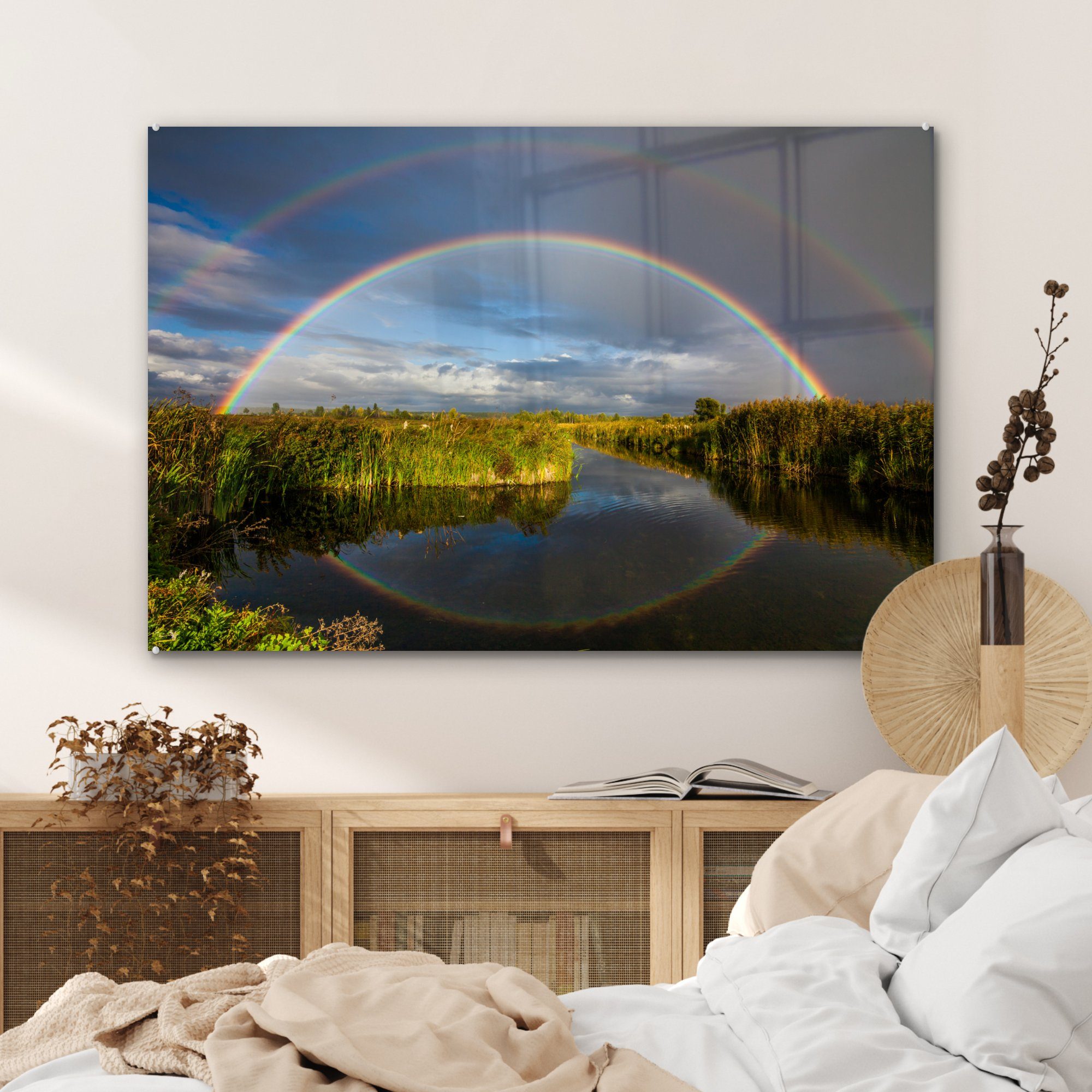 Regenbogen & Fluss, MuchoWow Wohnzimmer St), (1 über Acrylglasbild Schlafzimmer dem Acrylglasbilder