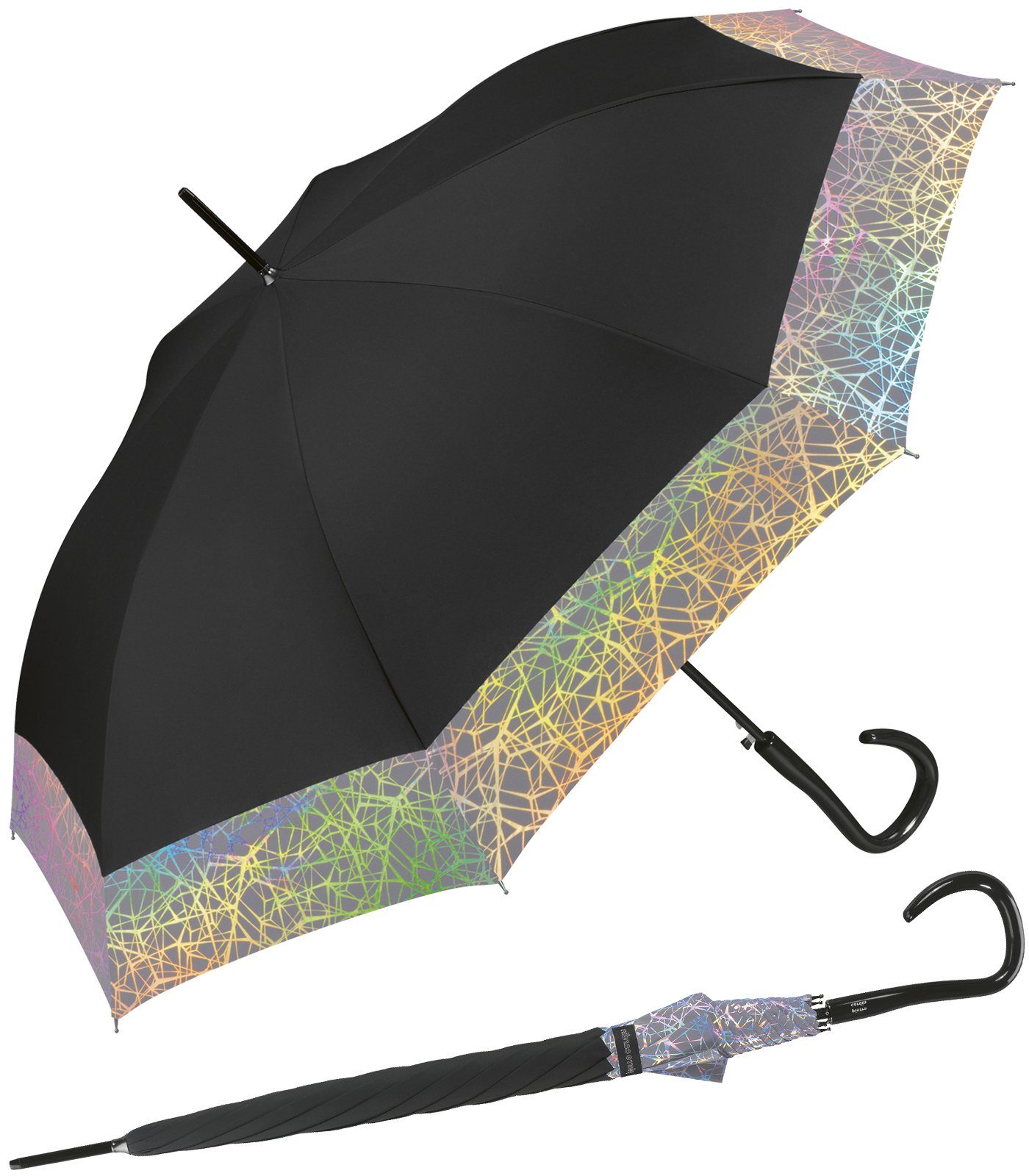 Pierre Cardin ganz den großer für schimmernde Borte Auf-Automatik, Damen-Regenschirm Langregenschirm mit Perlmut-Effekte großen Auftritt
