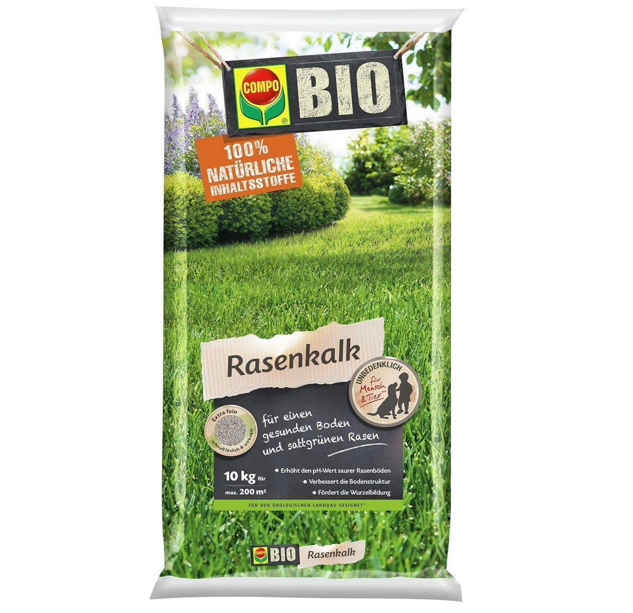 Bodenverbesserer COMPO BIO Rasenkalk, Zur Erhöhung des pH-Werts saurer Böden, für 200 m