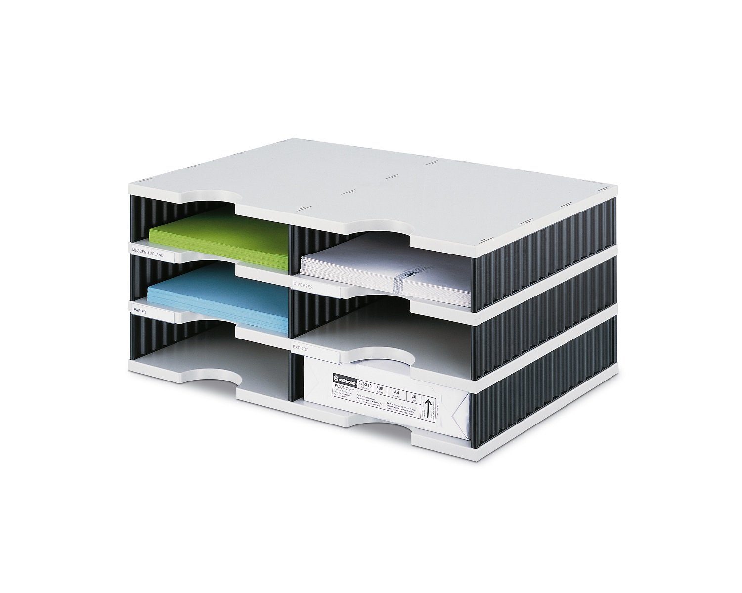 STYRO Briefablage 1 Sortierstation Standard styrodoc duo 6 Fächer grau/schwarz (1-St), 3 Etagen á 2 Fächer; Nachträglich erweiterbar