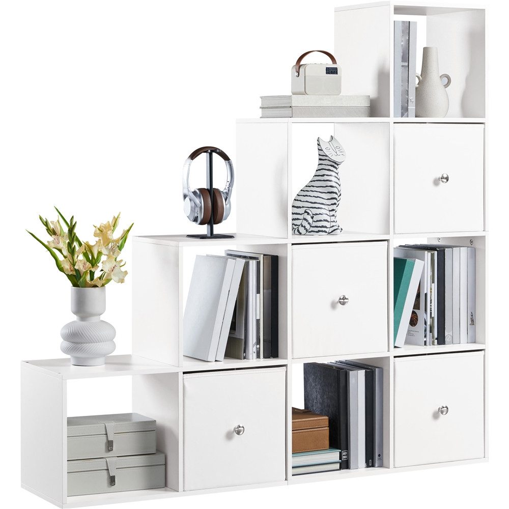 Yaheetech Bücherregal L-Förmiges Würfelregal mit 10 Fächern und 4 Aufbewahrungskörben, Cube-Regal für 120–200 Bücher Belastbar bis 100 kg