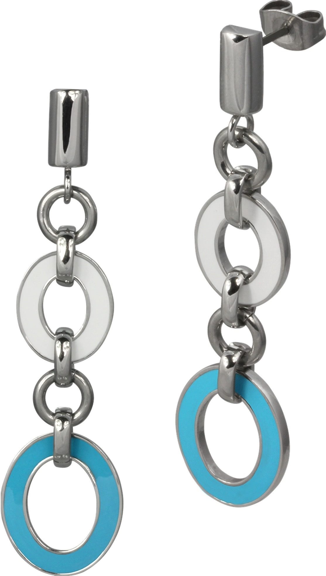 Amello Paar Ohrhänger Amello Ohrringe Edelstahl Ohrhänger Oval (Ohrhänger), Damen Ohrhänger Oval Edelstahl stahlfarben, türkis, weißer Emaillelack