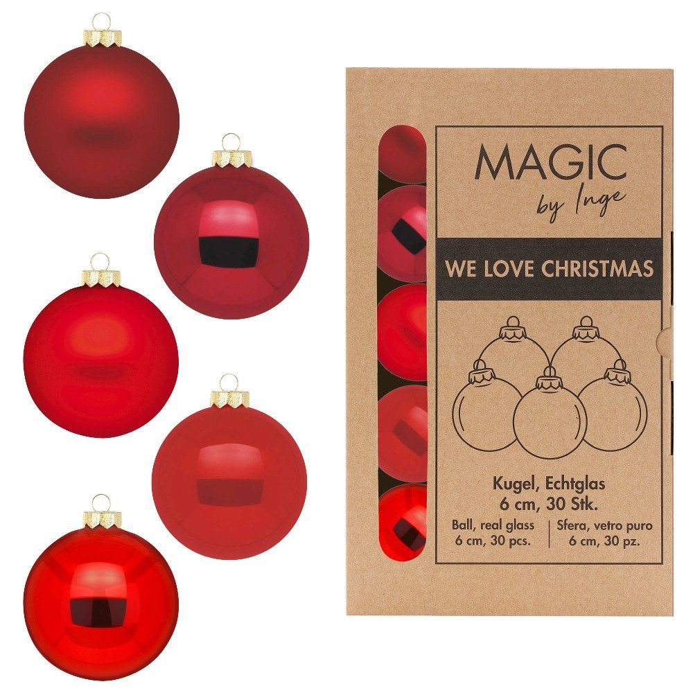 6cm 30 Weihnachtsbaumkugel, Weihnachtskugeln - Red Glas MAGIC Ruby by Inge Stück